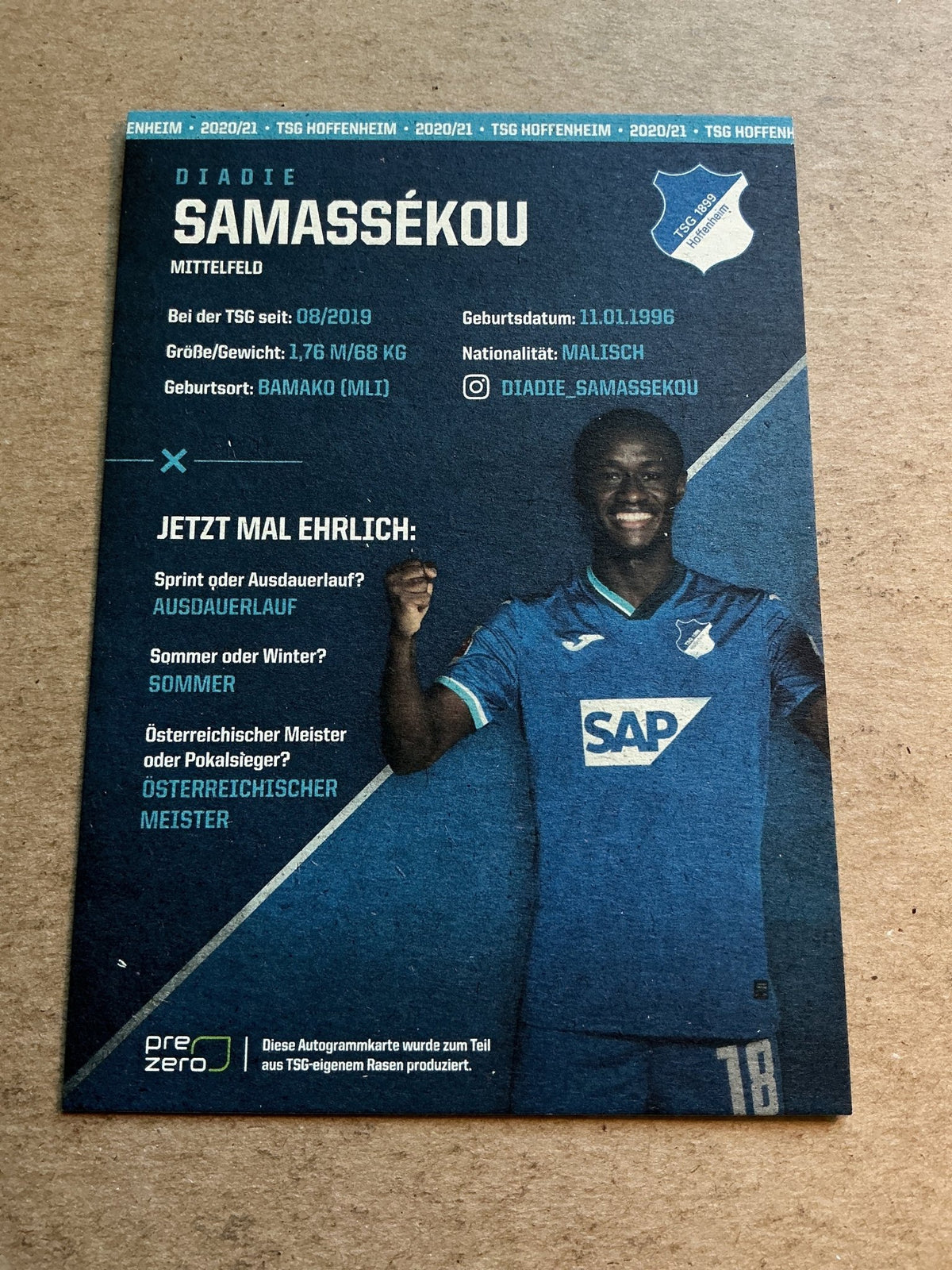 Diadie Samassékou, Mali 🇲🇱 TSG 1899 Hoffenheim 2020/21 hand signed - Autographs-World