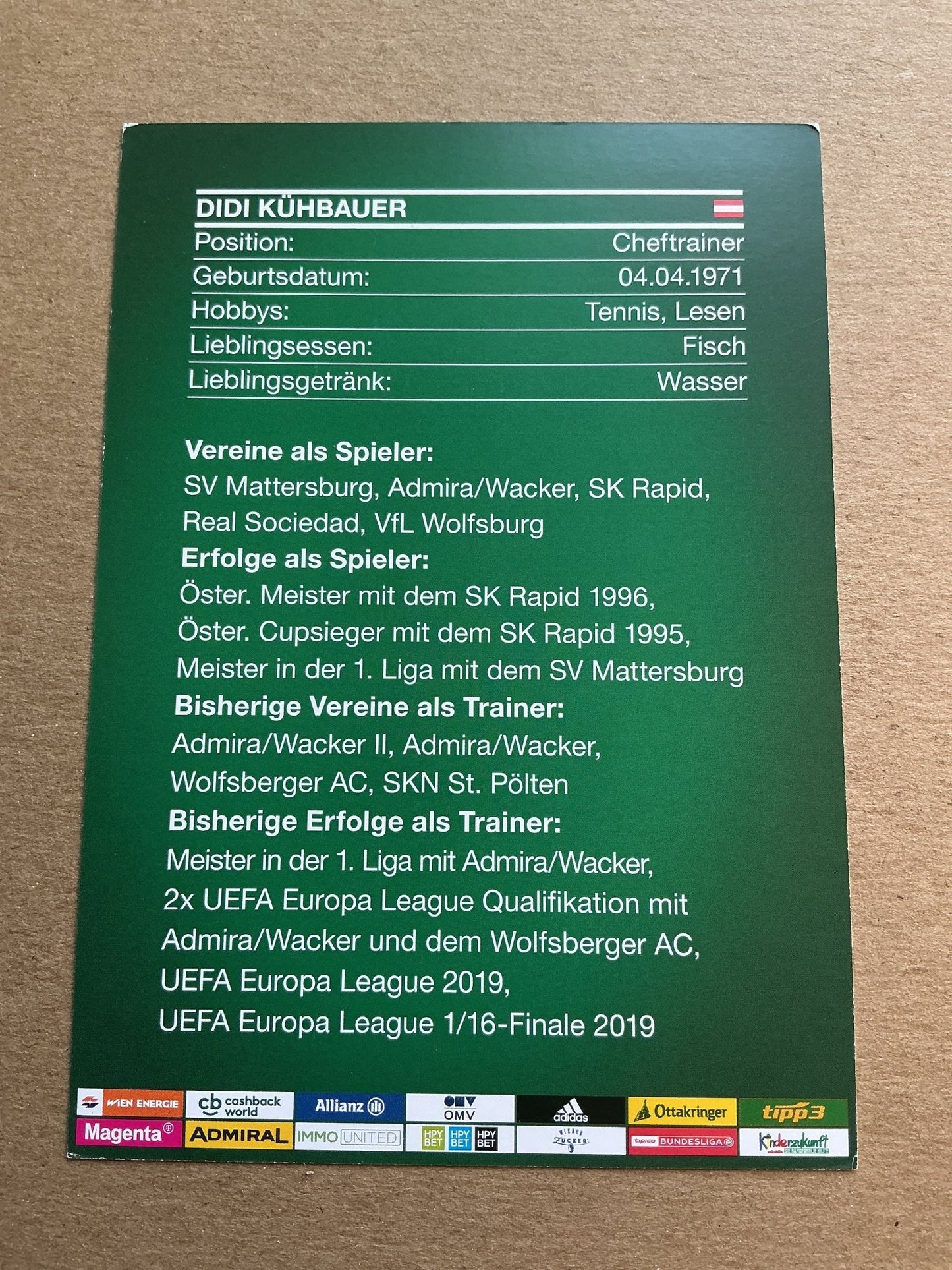 Didi Kühbauer, Austria 🇦🇹 Rapid Wien 2019/20 hand signed - Autographs-World