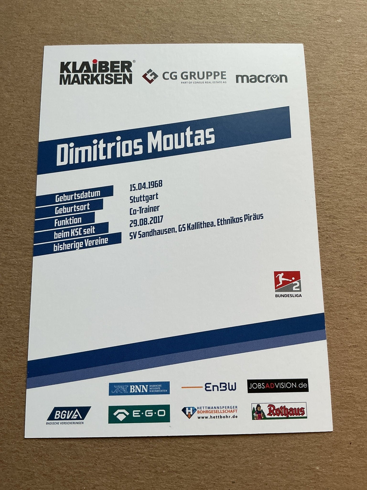 Dimitrios Moutas, Germany 🇩🇪 Karlsruher SC 2019/20 hand signed - Autographs-World