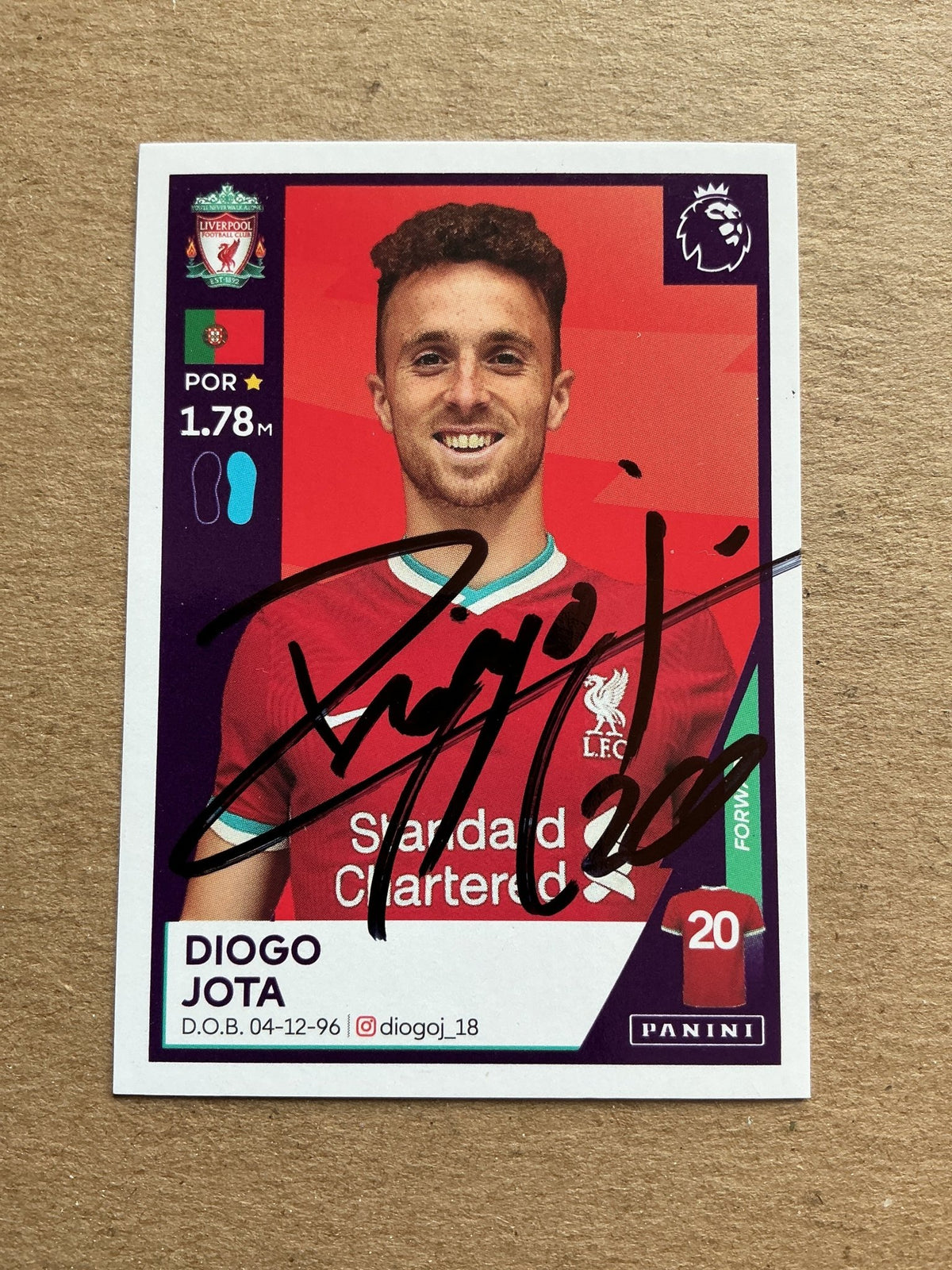 Diogo Jota, Portugal 🇵🇹 Liverpool FC 2021 Panini hand signed - Autographs-World