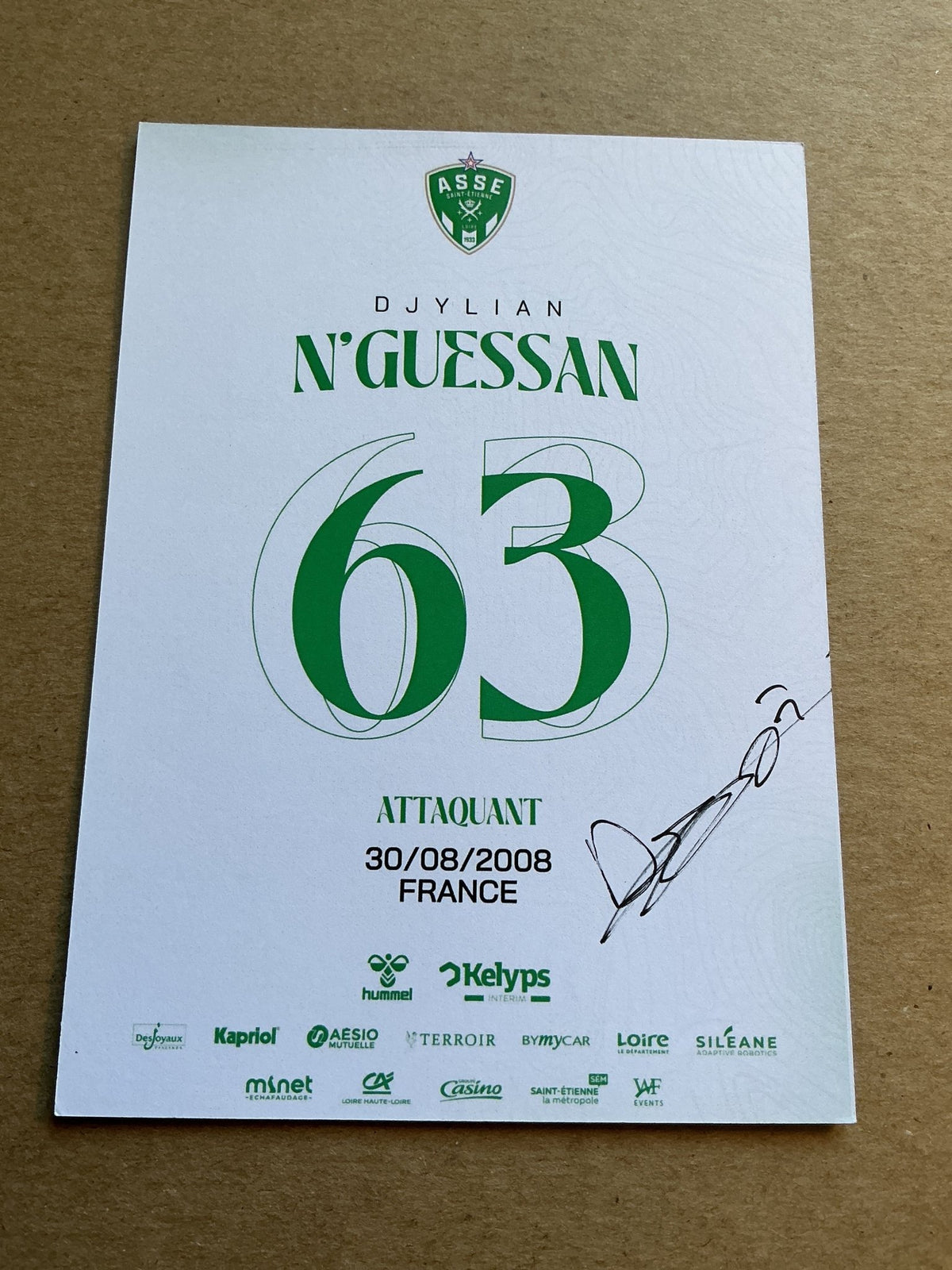 Djylian N’Guessan, France 🇫🇷 AS Saint-Etienne 2024/25 hand signed - Autographs-World