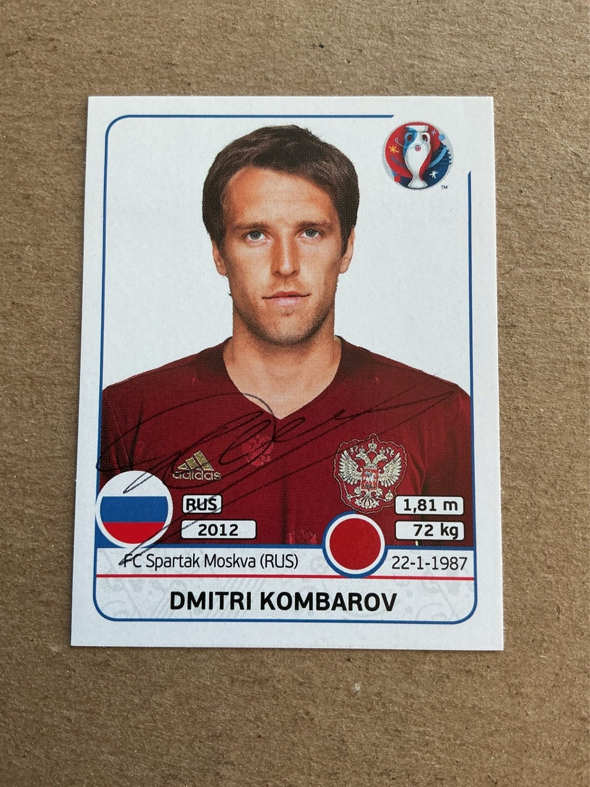 Dmitri Kombarev, Russia 🇷🇺 UEFA Euro 2016 Panini hand signed - Autographs-World