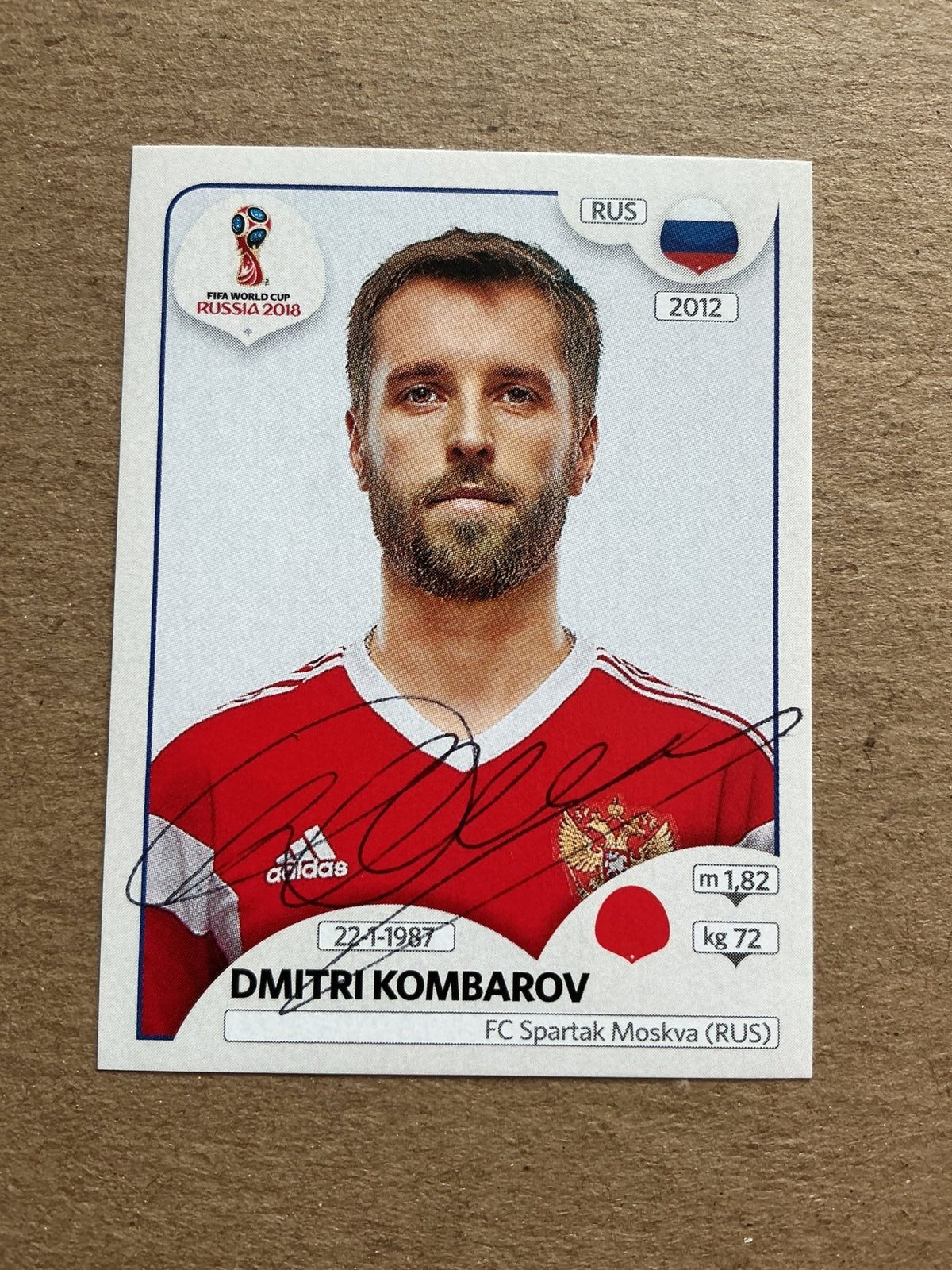 Dmitri Kombarov, Russia 🇷🇺 FIFA World Cup 2018 Panini hand signed - Autographs-World