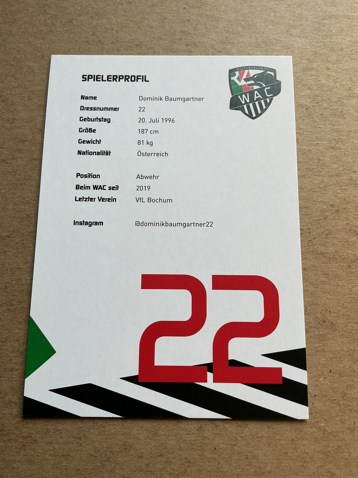 Dominik Baumgartner, Austria 🇦🇹 Wolfsberger AC 2020/21 hand signed - Autographs-World