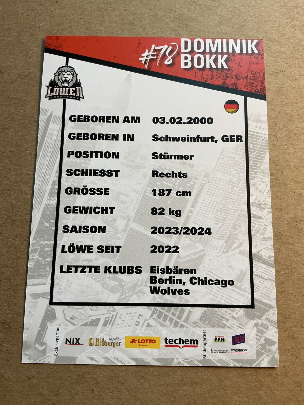 Dominik Bokk, Germany 🇩🇪 Löwen Frankfurt 2023/24 hand signed - Autographs-World