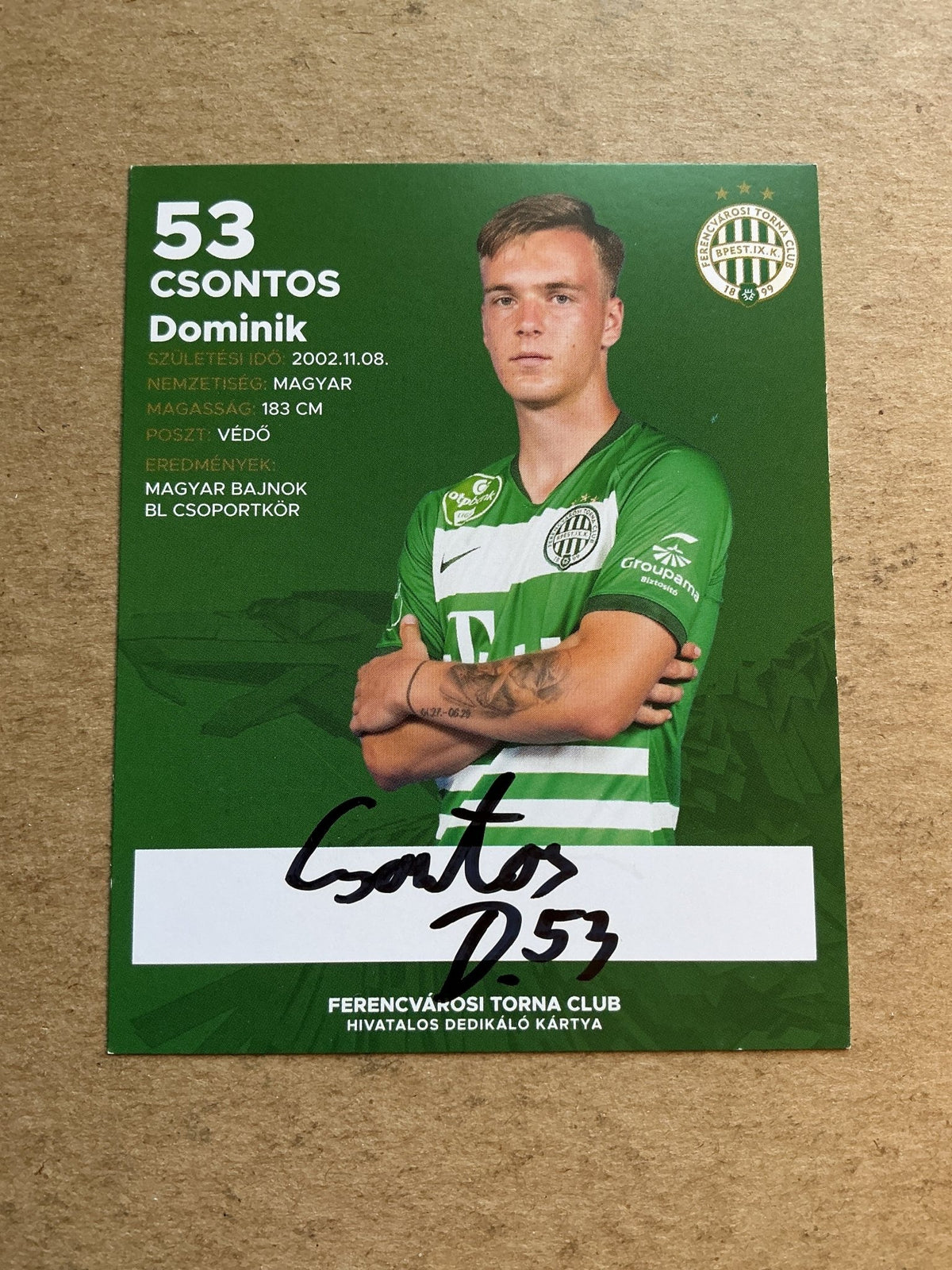 Dominik Csontos, Hungary 🇭🇺 Ferencváros 2020/21 hand signed - Autographs-World