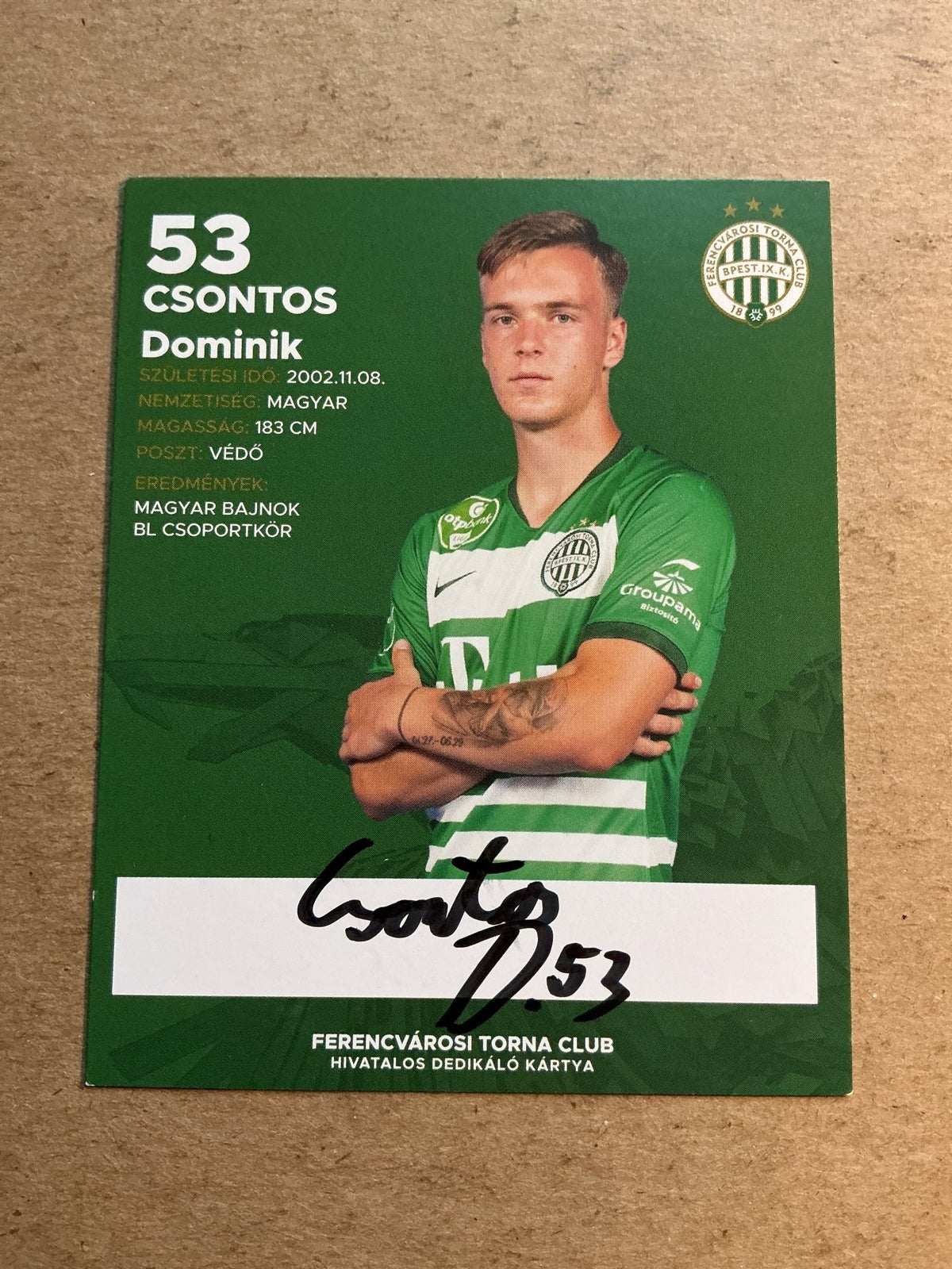 Dominik Csontos, Hungary 🇭🇺 Ferencvaros TC 2021/22 hand signed - Autographs-World