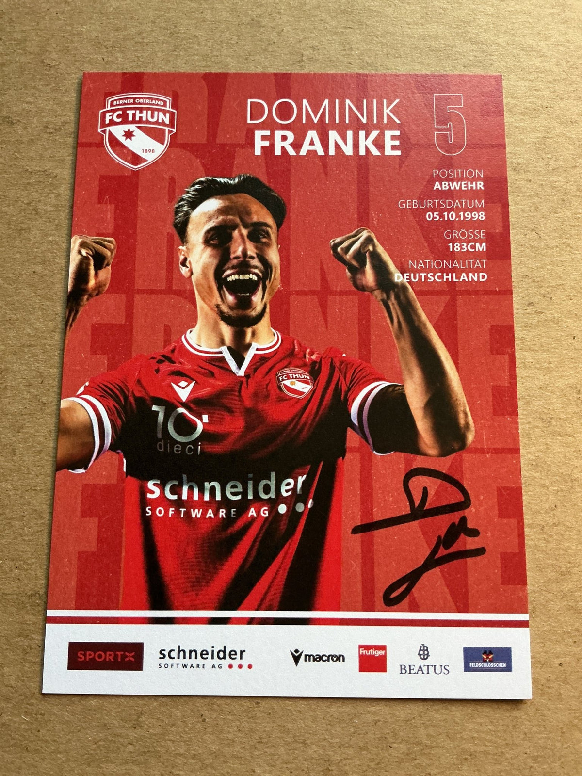 Dominik Franke, Germany 🇩🇪 FC Thun 2023/24 hand signed - Autographs-World