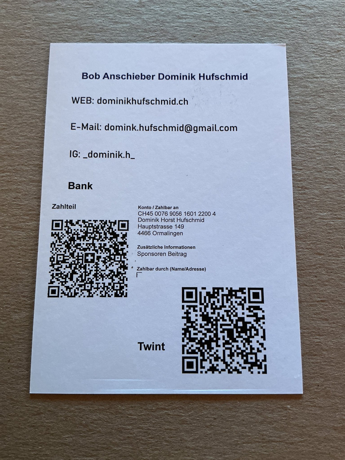 Dominik Hufschmid, Switzerland 🇨🇭Bobsleigh 2023/24 hand signed - Autographs-World