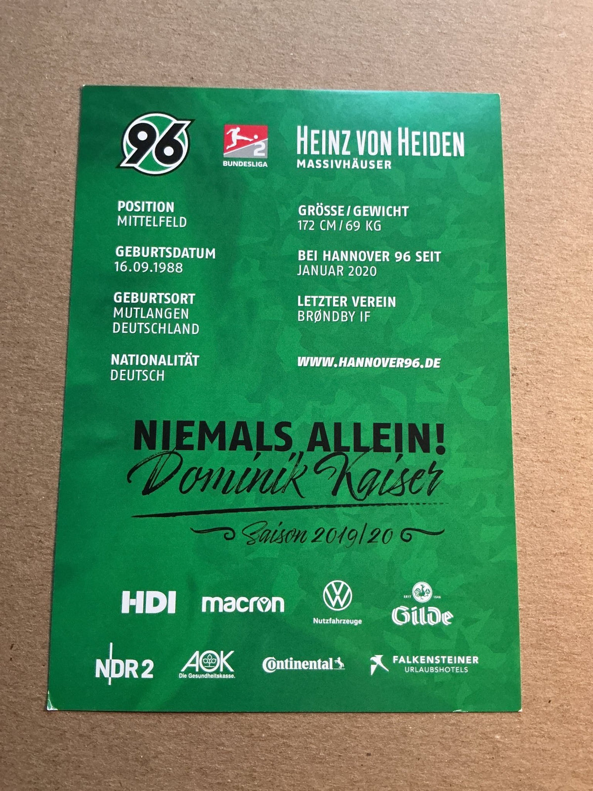 Dominik Kaiser, Germany 🇩🇪 Hannover 96 2019/20 hand signed - Autographs-World