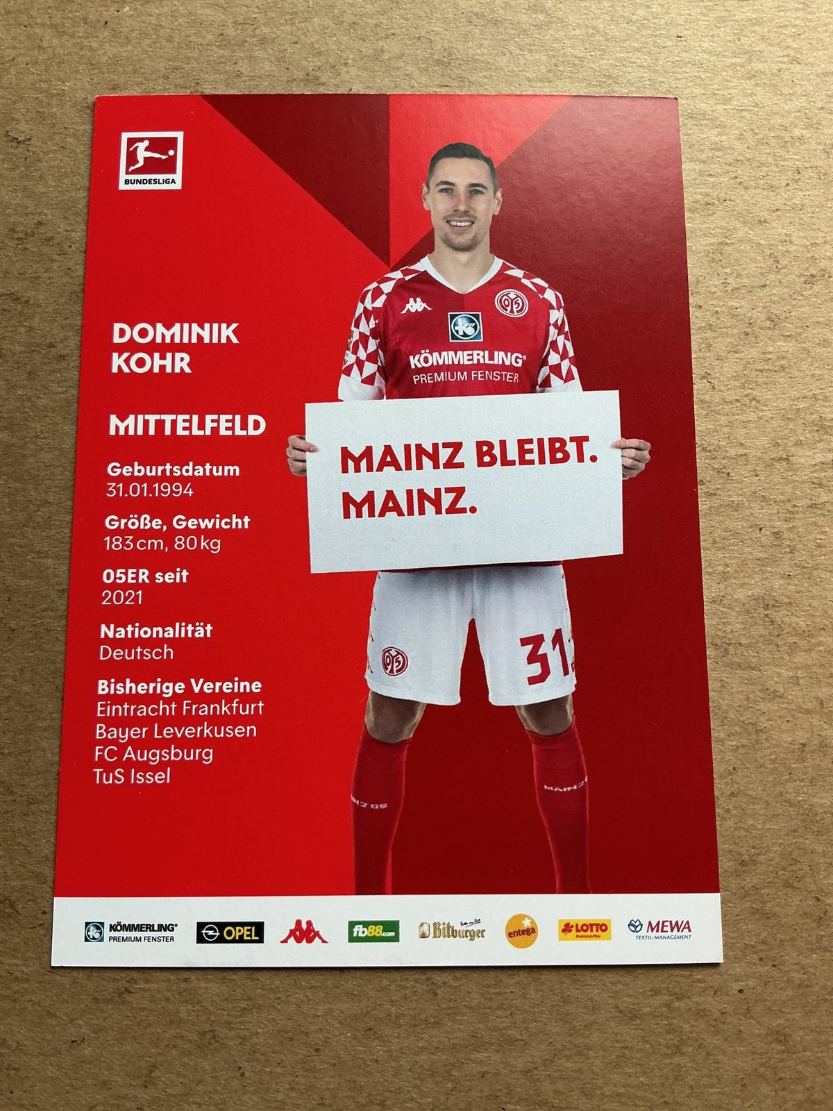 Dominik Kohr, Germany 🇩🇪 FSV Mainz 05 2020/21 hand signed - Autographs-World
