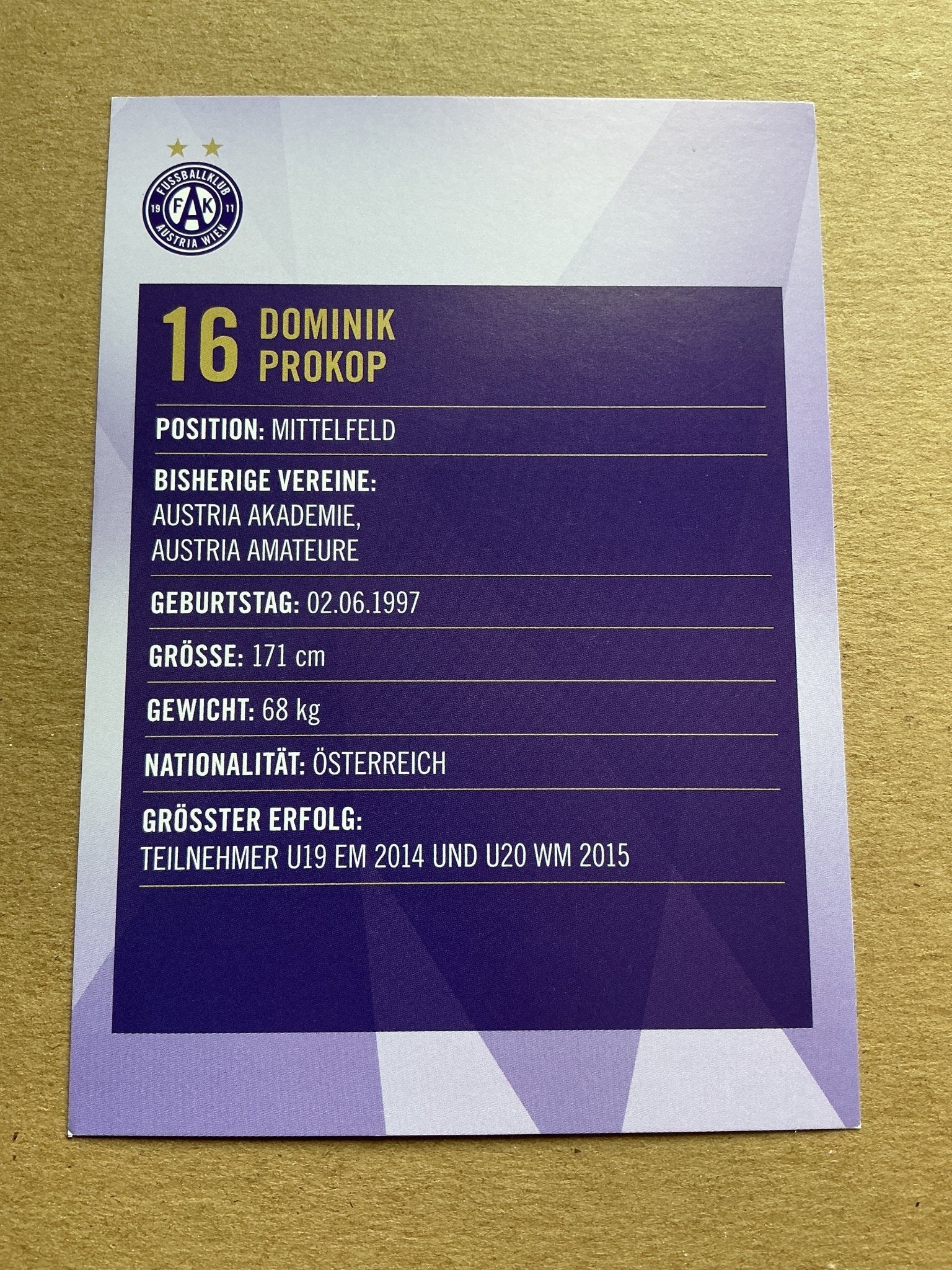 Dominik Prokop, Austria 🇦🇹 Austria Wien 2019/20 hand signed - Autographs-World