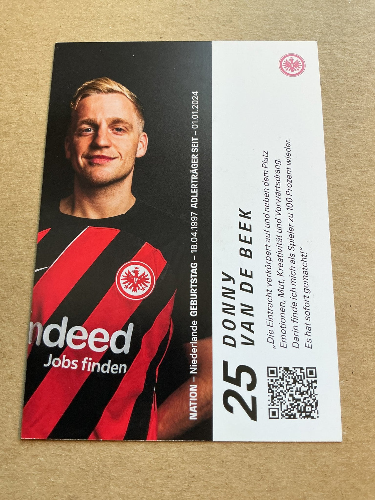 Donny van de Beek, Netherlands 🇳🇱 Eintracht Frankfurt 2023/24 hand signed - Autographs-World