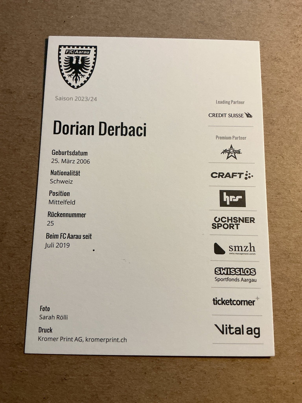 Dorian Derbaci, Switzerland 🇨🇭 FC Aarau 2023/24 hand signed - Autographs-World