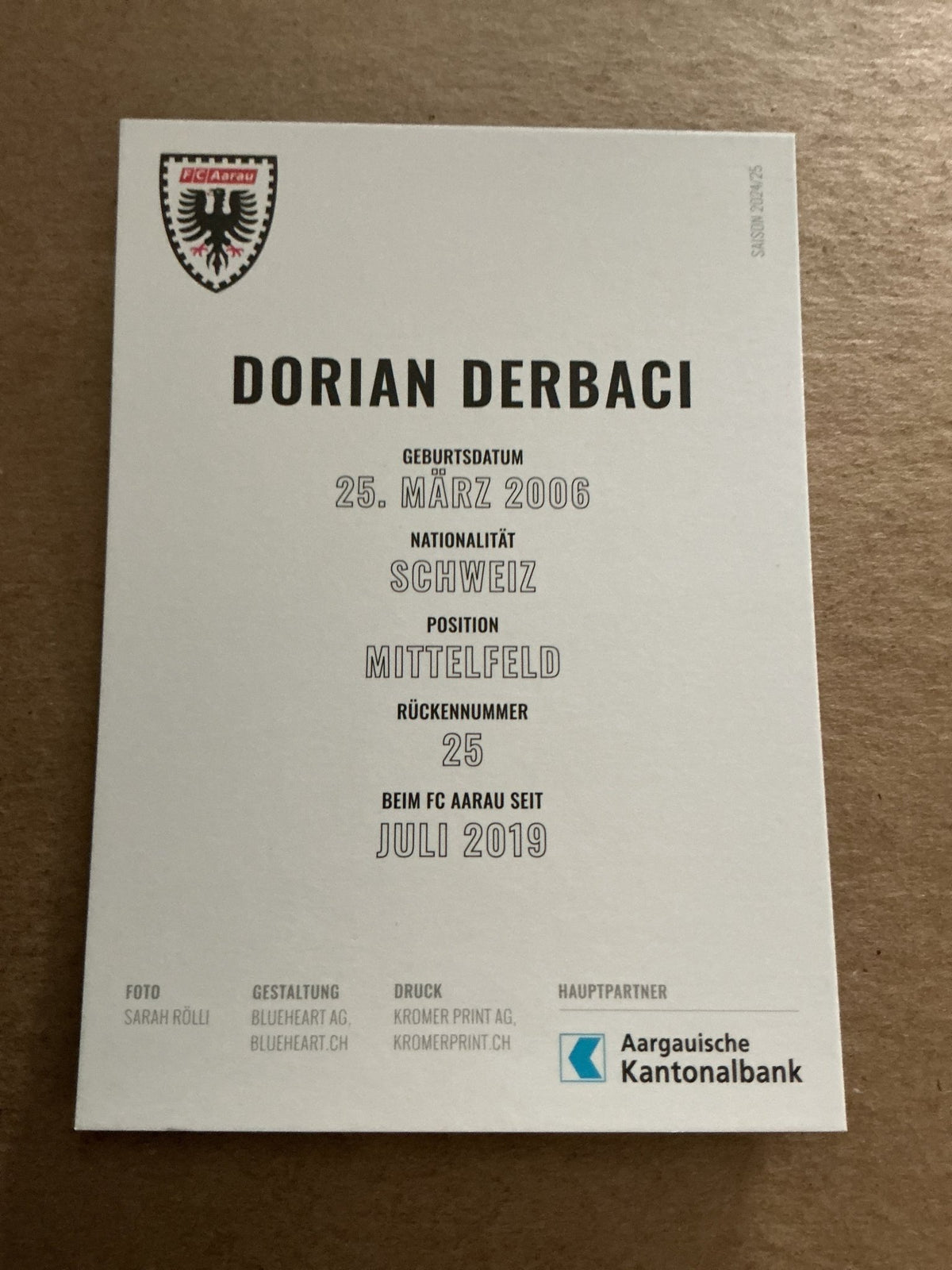 Dorian Derbaci, Switzerland 🇨🇭 FC Aarau 2024/25 hand signed - Autographs-World