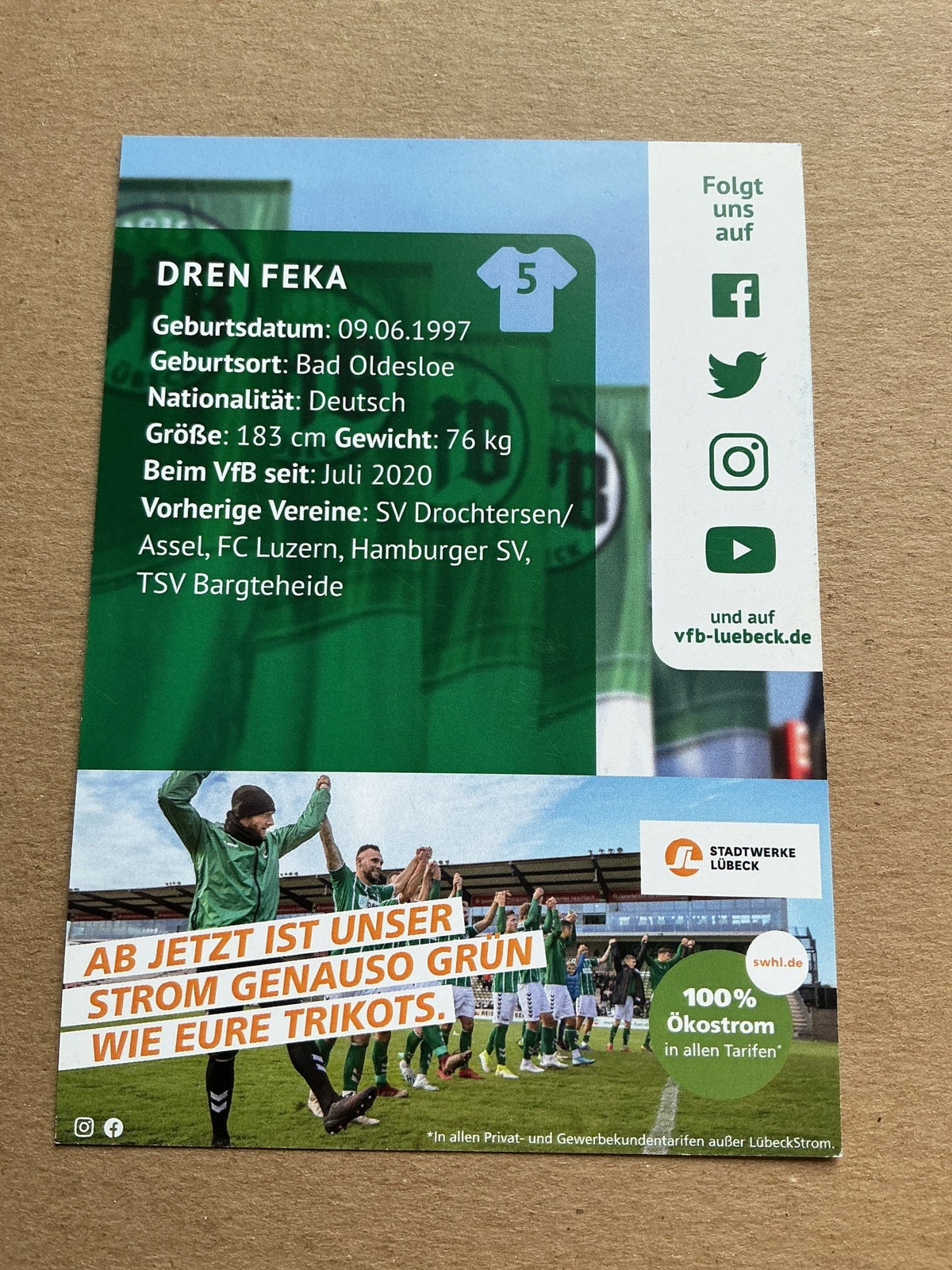 Dren Feka, Germany 🇩🇪 VfB Lübeck 2020/21 hand signed - Autographs-World
