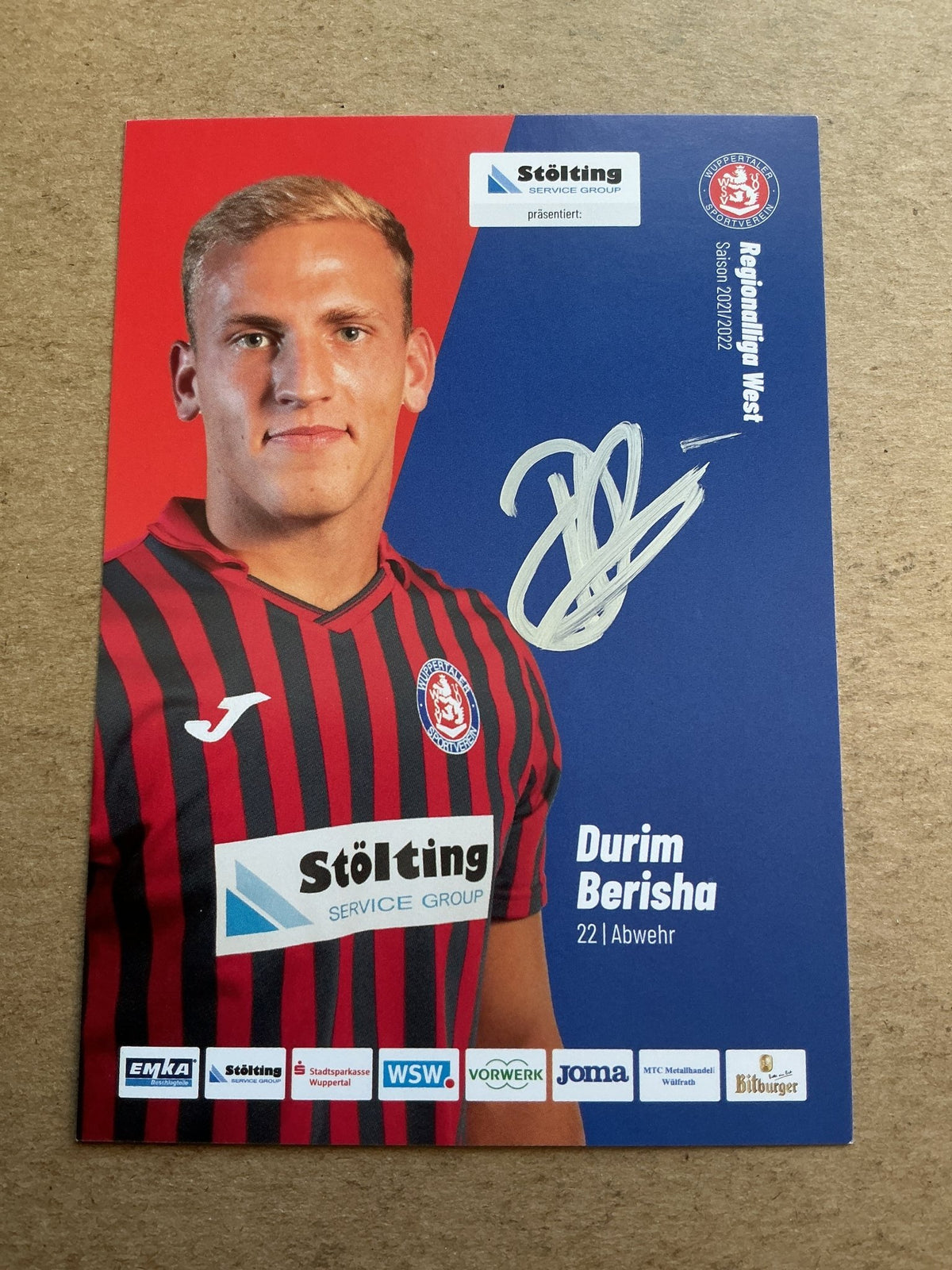 Durim Berisha, Kosovo 🇽🇰 Wuppertaler SV 2021/22 hand signed - Autographs-World