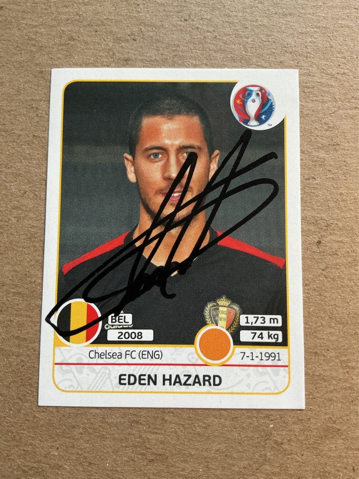Eden Hazard, Belgium 🇧🇪 UEFA Euro 2016 Panini hand signed - Autographs-World