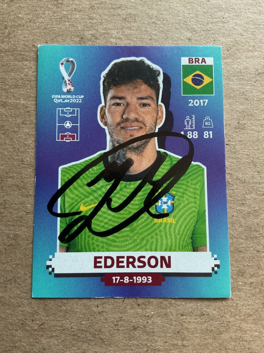 Ederson, Brazil 🇧🇷 FIFA World Cup 2022 Panini hand signed - Autographs-World