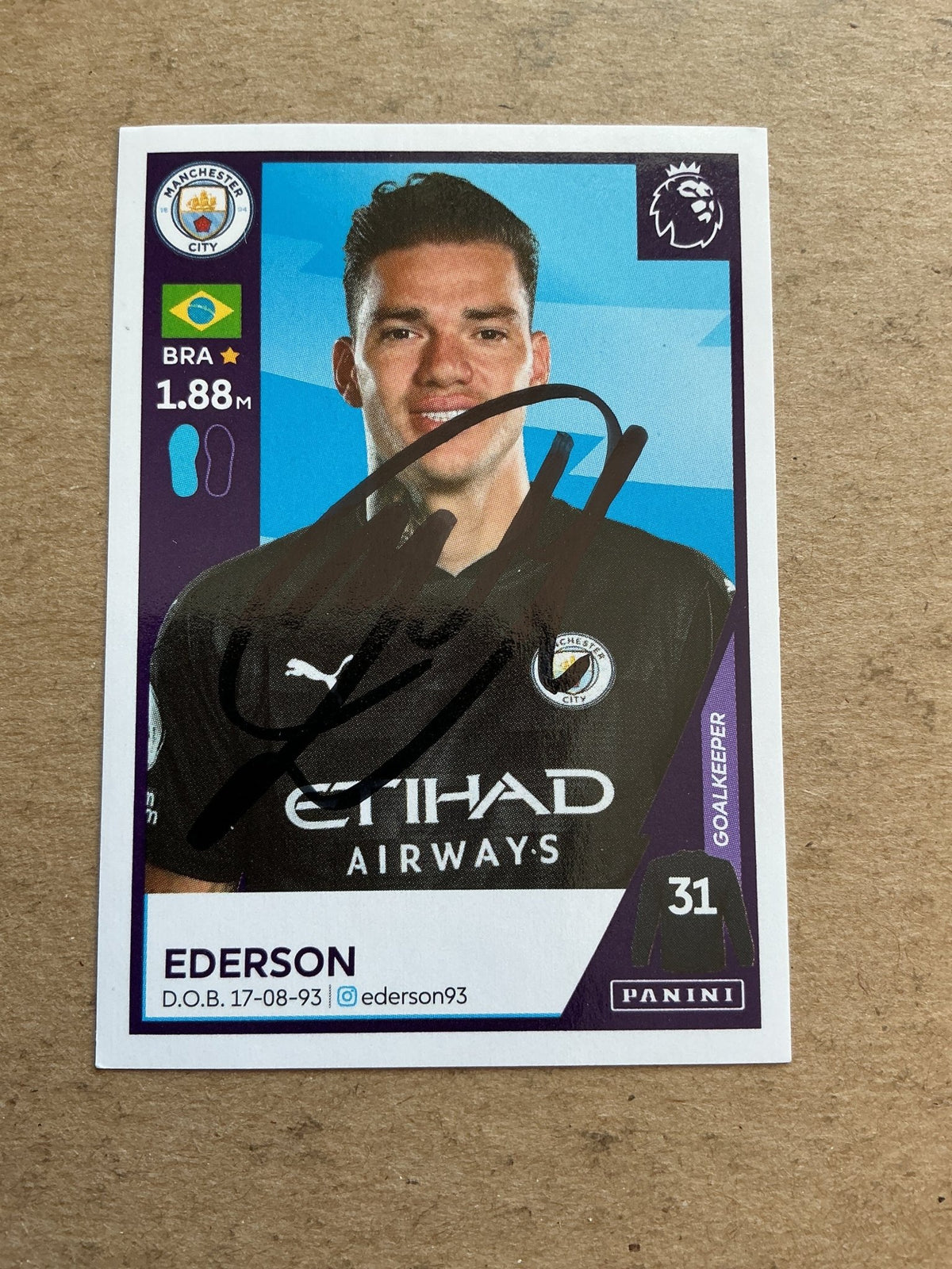 Ederson, Brazil 🇧🇷 Manchester City 2021 Panini hand signed - Autographs-World