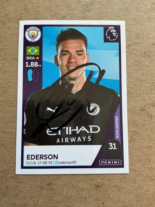 Ederson, Brazil 🇧🇷 Manchester City 2021 Panini hand signed - Autographs-World