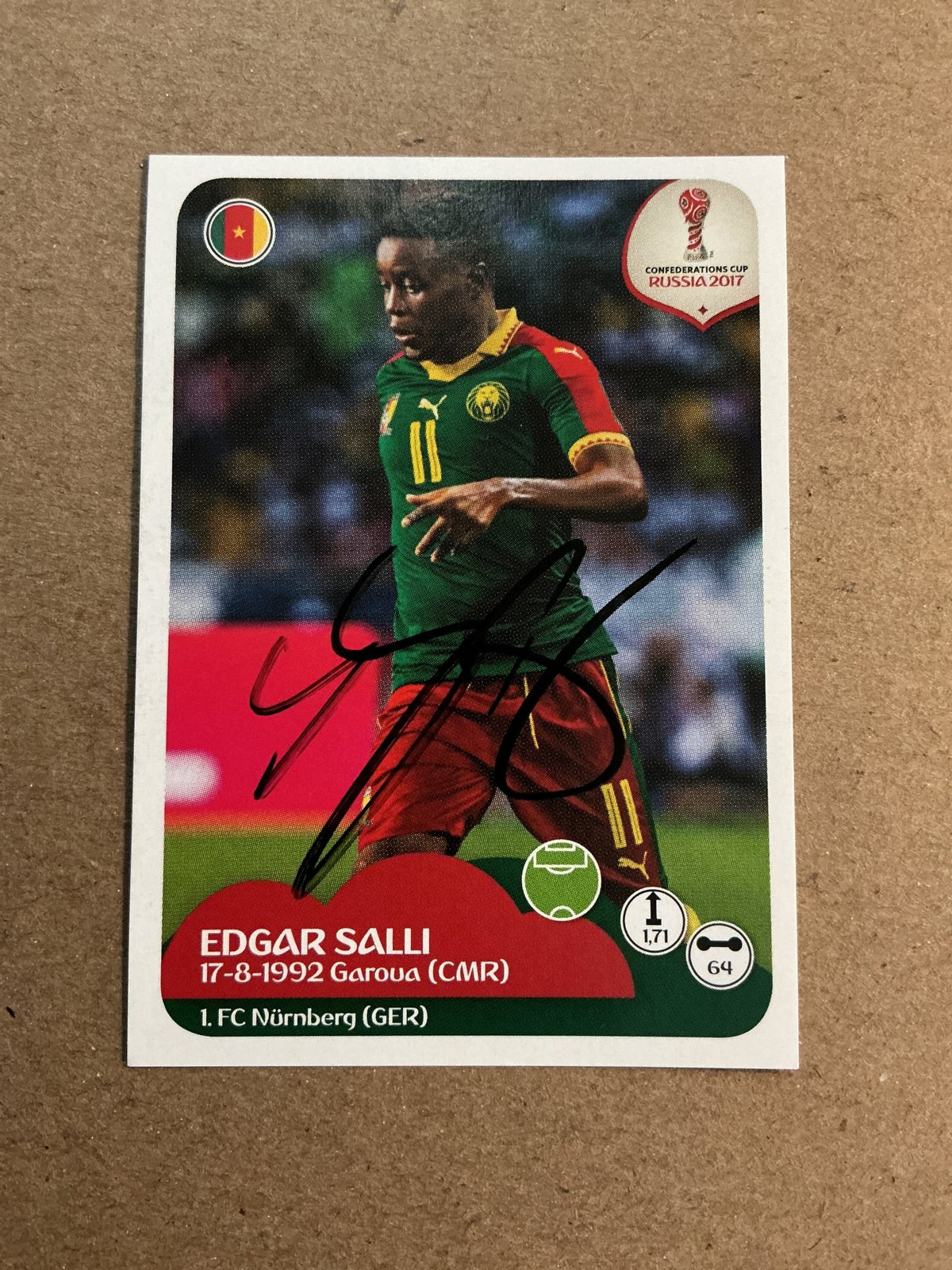 Edgar Salli, Cameroon 🇨🇲 FIFA Confederations Cup 2017 Panini hand signed - Autographs-World