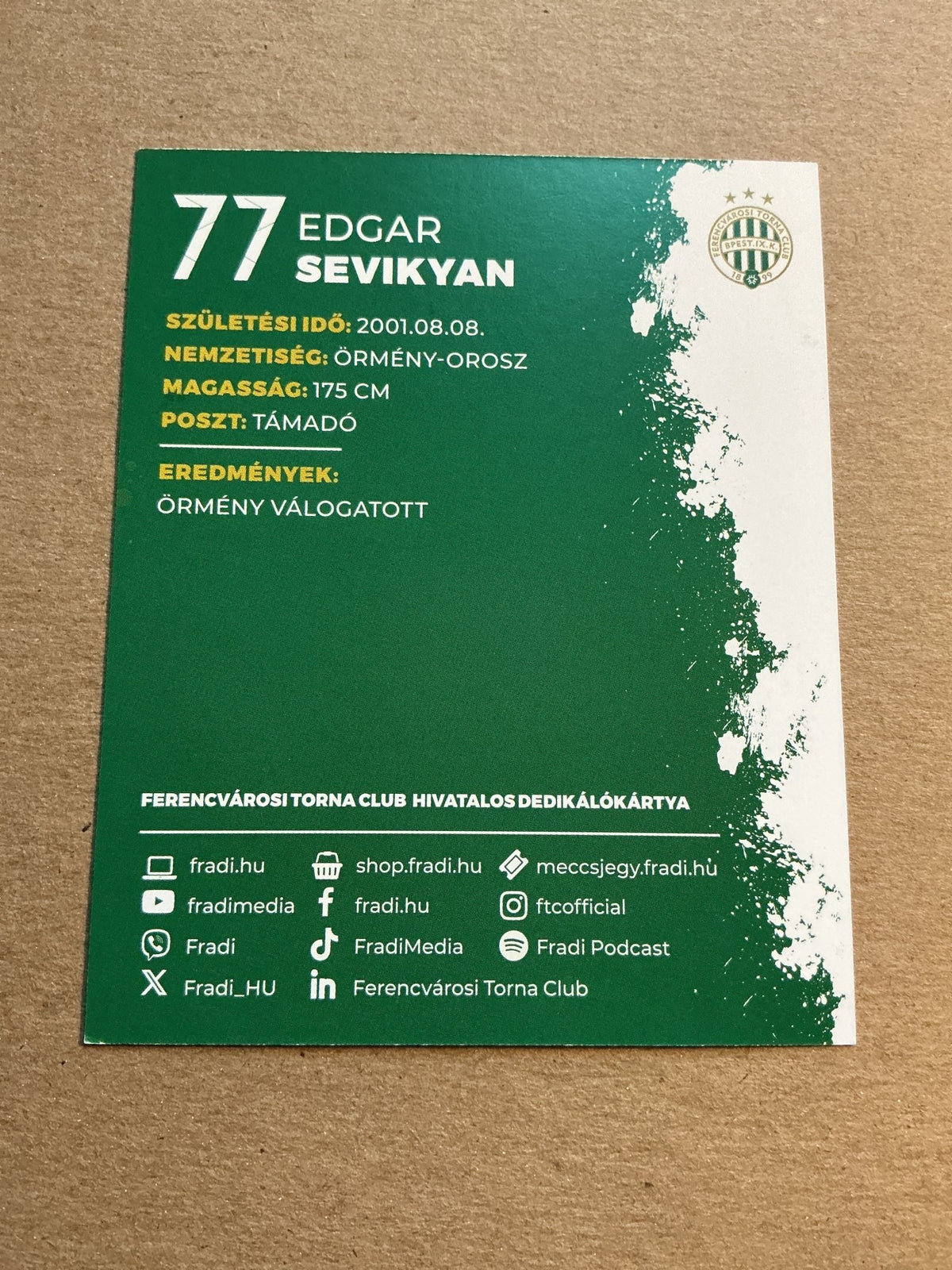 Edgar Sevikyan, Armenia 🇦🇲 Ferencváros TC 2023/24 hand signed - Autographs-World