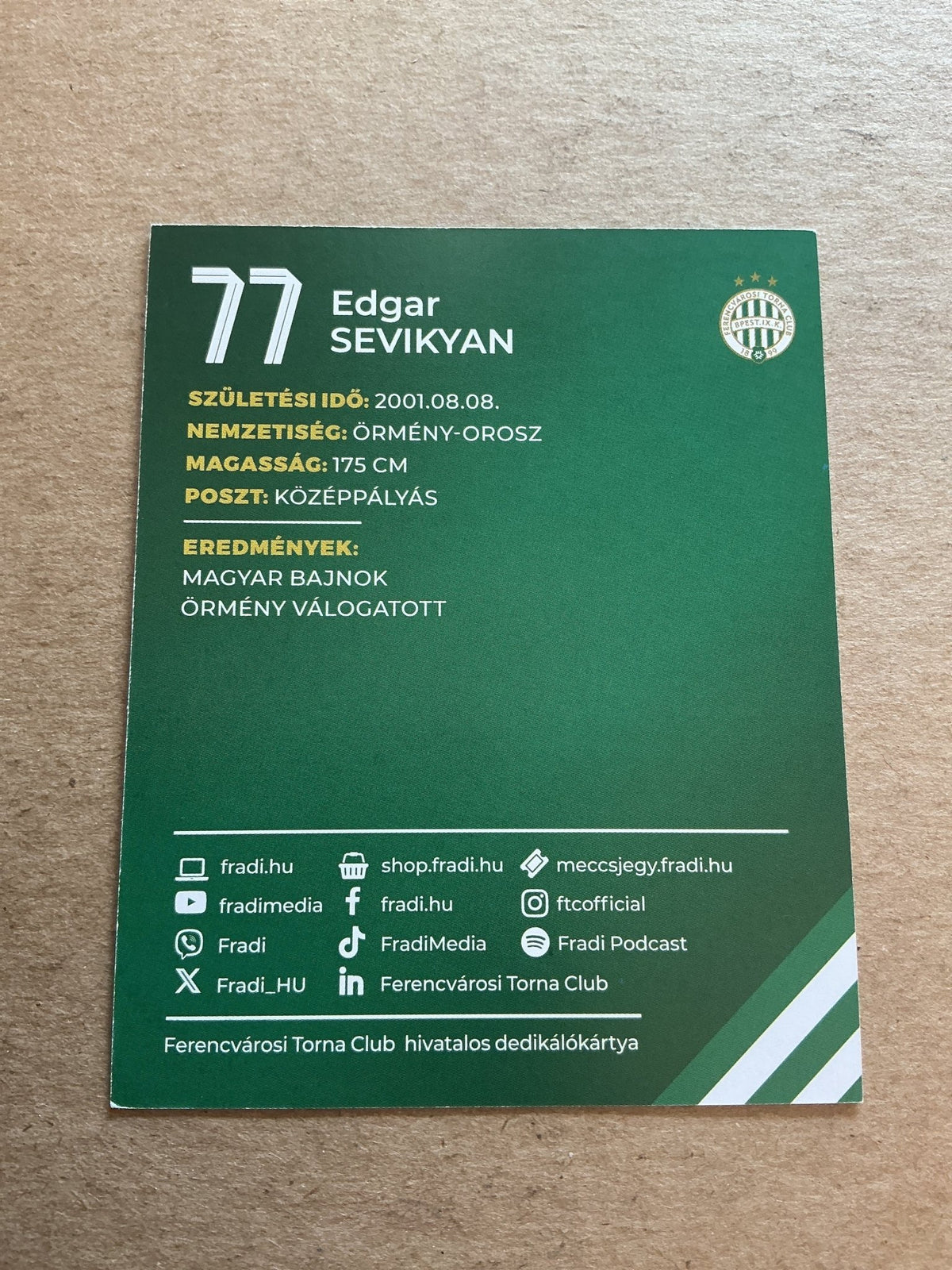 Edgar Sevikyan, Armenia 🇦🇲 Ferencvaros TC 2024/25 hand signed - Autographs-World