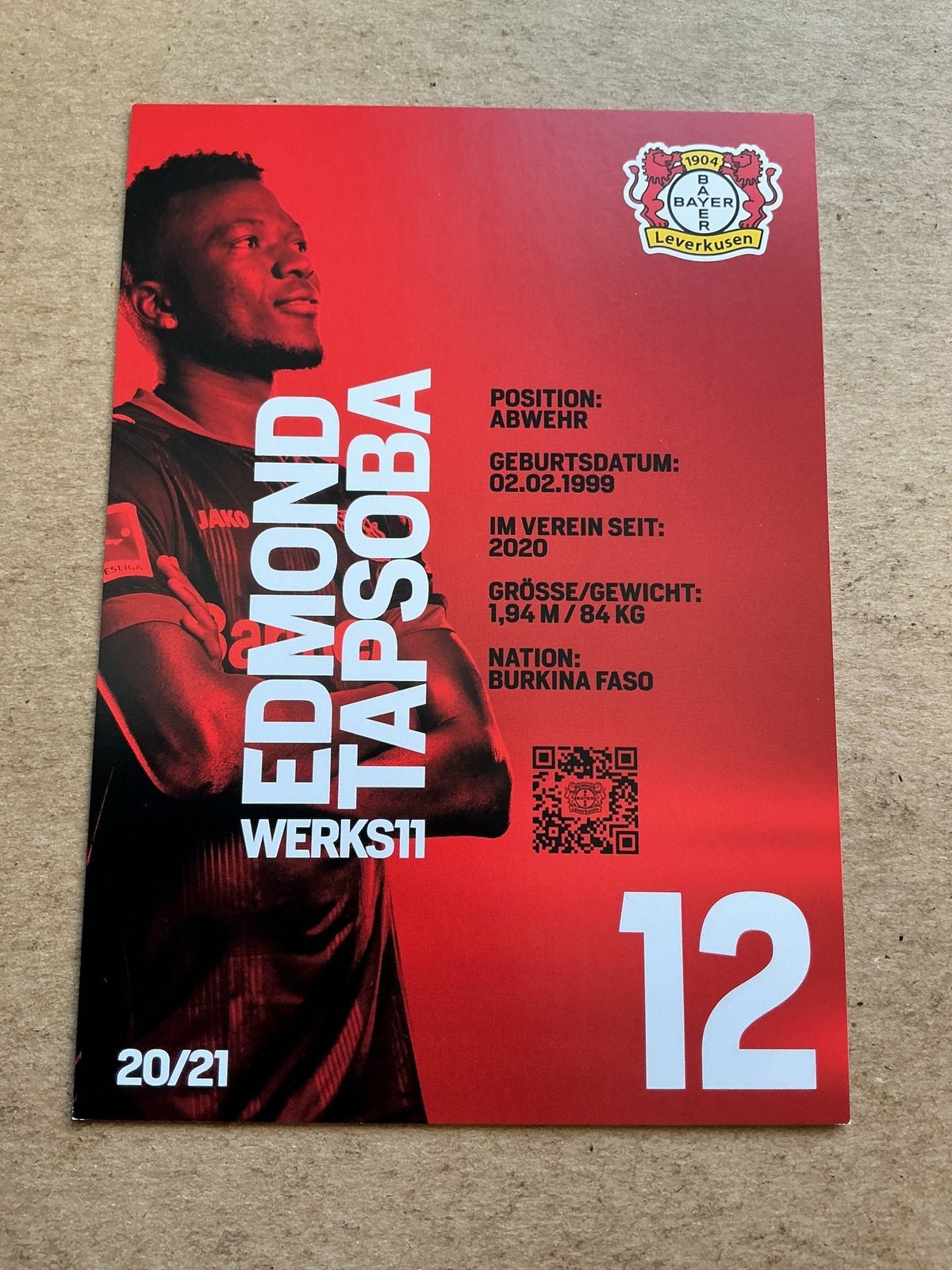 Edmond Tapsoba, Burkina Faso 🇧🇫 Bayer 04 Leverkusen 2020/21 hand signed - Autographs-World