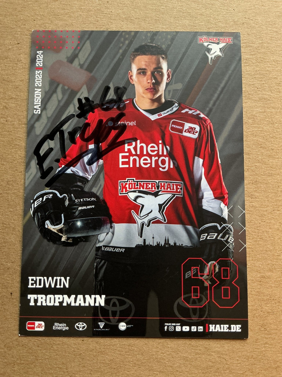 Edwin Tropmann, Germany 🇩🇪 Kölner Haie 2023/24 hand signed - Autographs-World