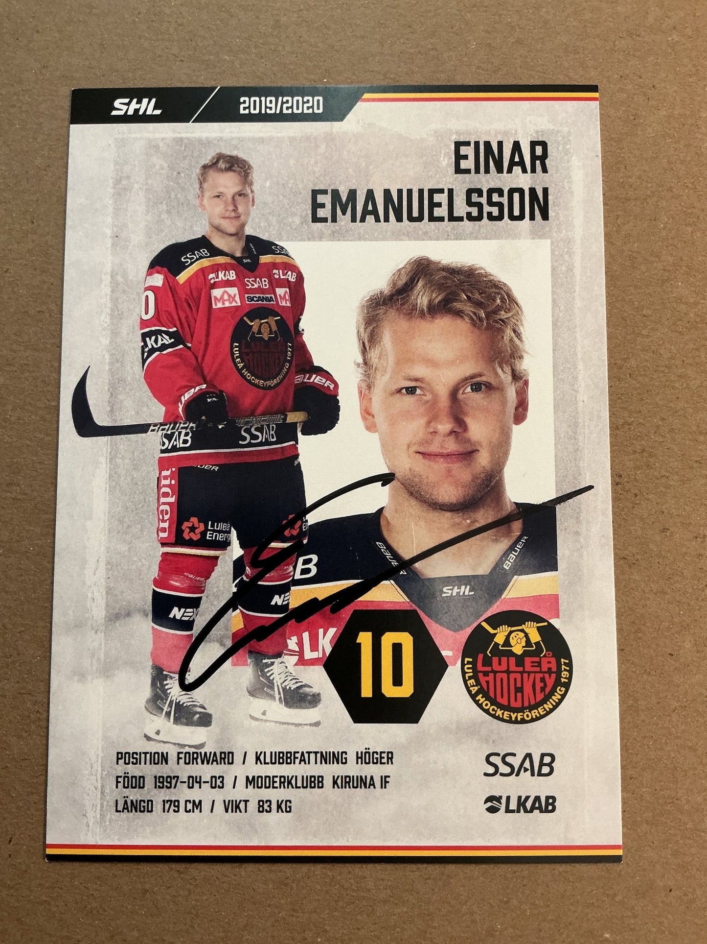 Einar Emanuelsson, Sweden 🇸🇪 Luleå Hockey 2019/20 hand signed - Autographs-World
