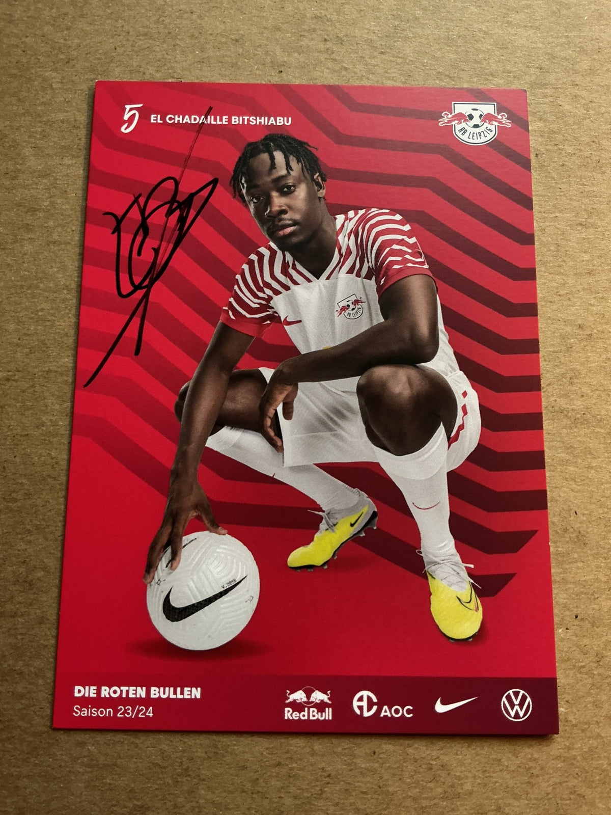 El Chadaille Bitshiabu, France 🇫🇷 RB Leipzig 2023/24 hand signed - Autographs-World