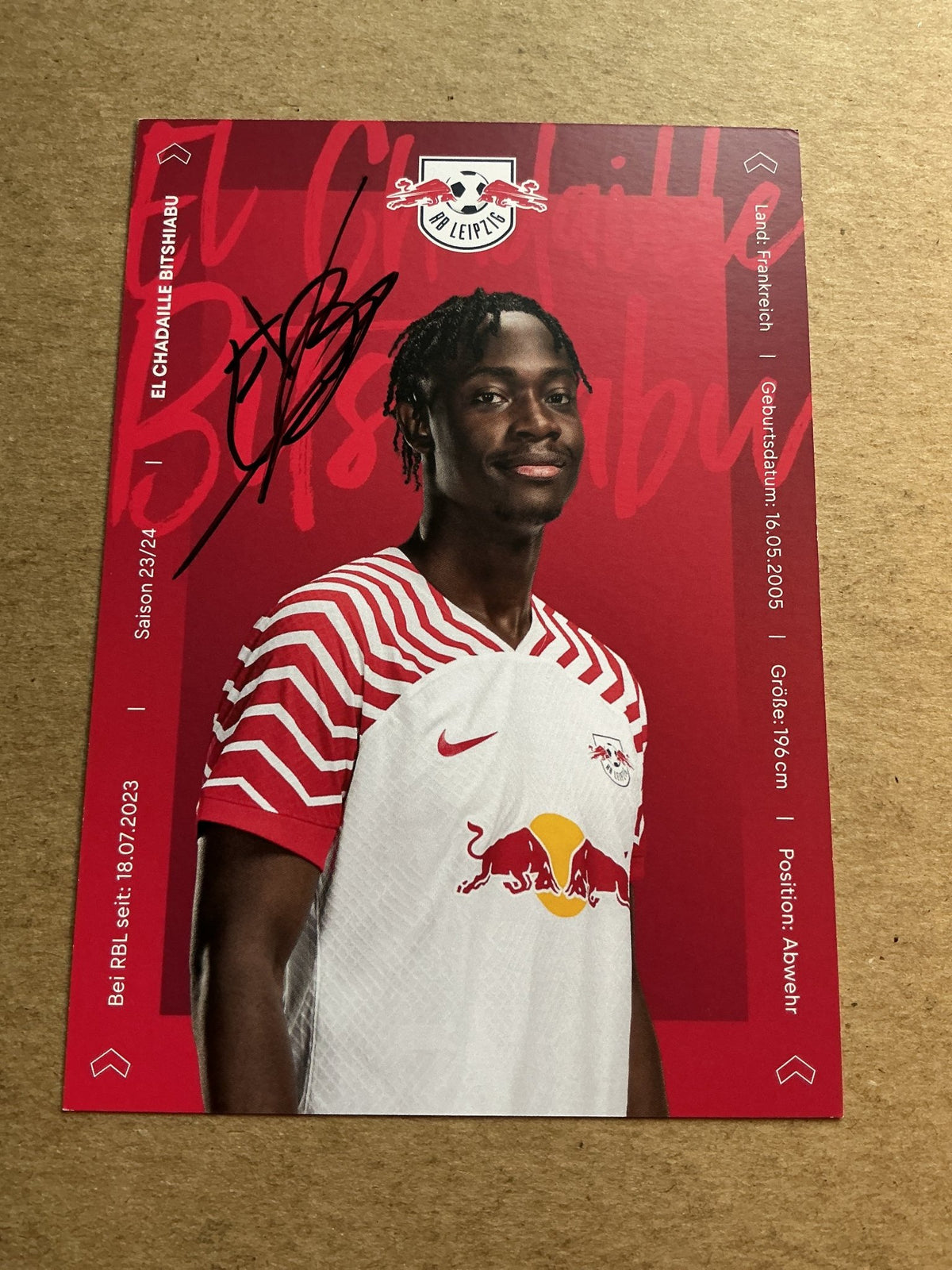 El Chadaille Bitshiabu, France 🇫🇷 RB Leipzig 2023/24 hand signed - Autographs-World