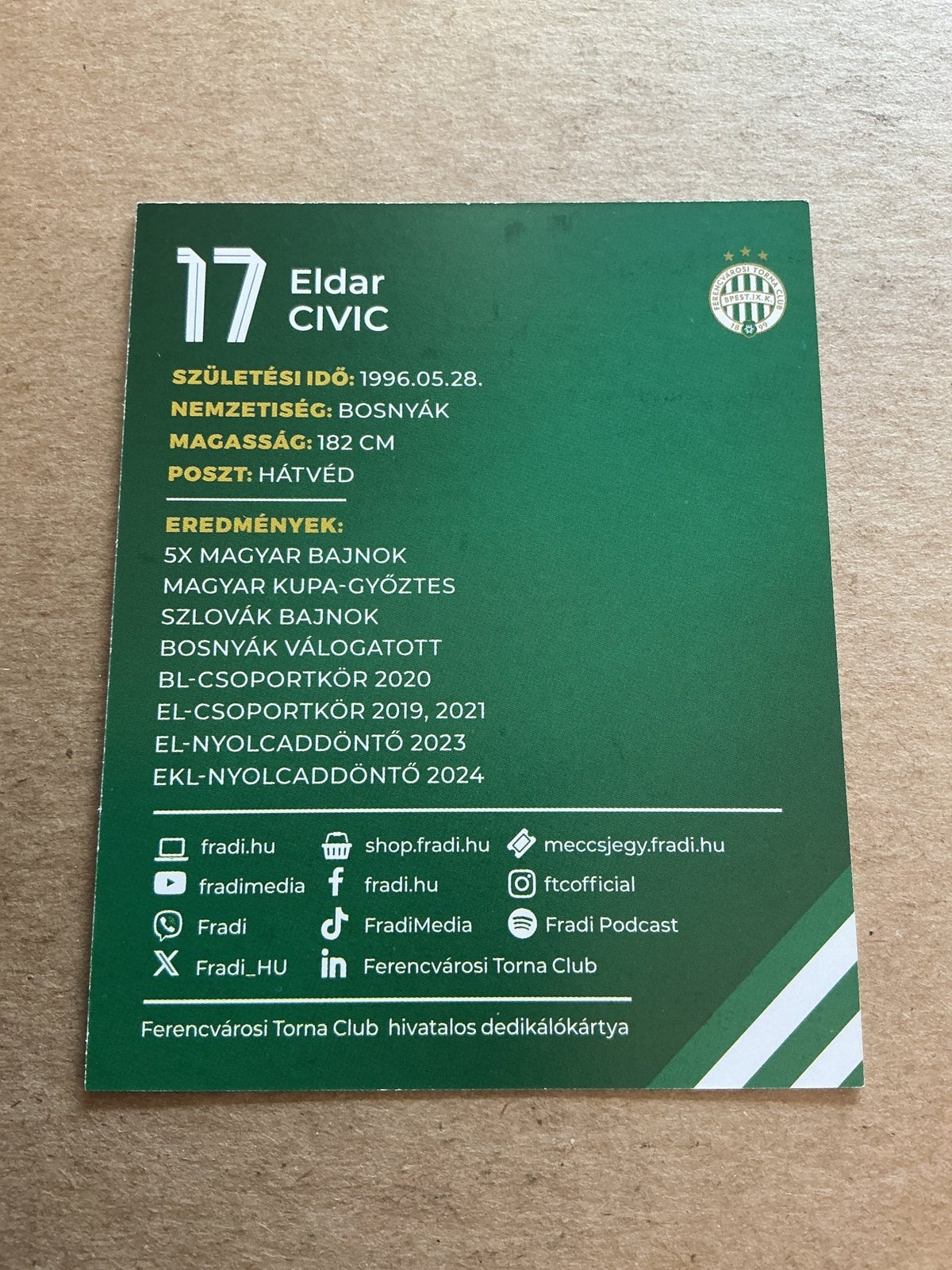 Eldar Civic, Bosnia 🇧🇦 Ferencvaros TC 2024/25 hand signed - Autographs-World