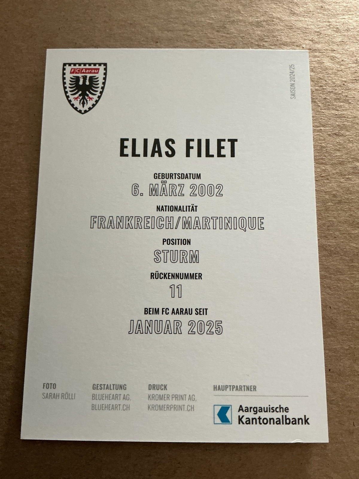 Elias Filet, France 🇫🇷 FC Aarau 2024/25 hand signed - Autographs-World