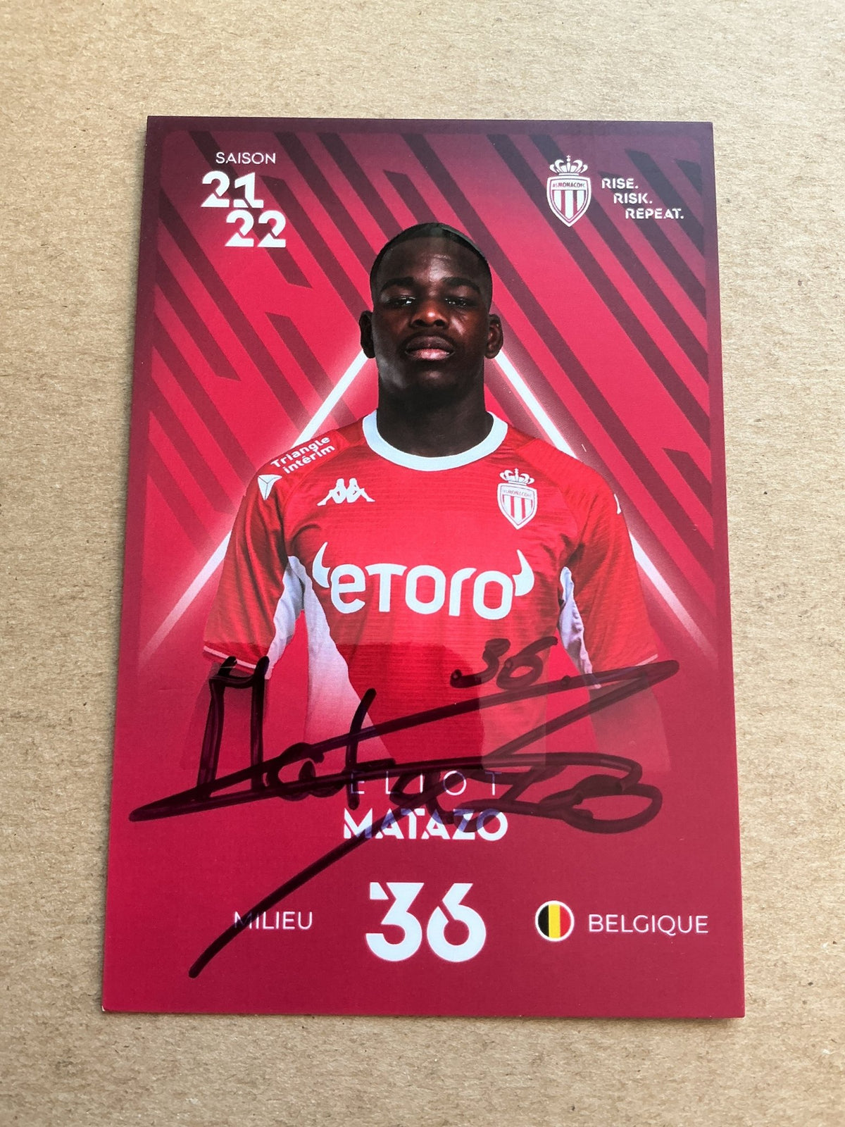 Eliot Mataza, Belgium 🇧🇪 AS Monaco 2021/22 hand signed - Autographs-World