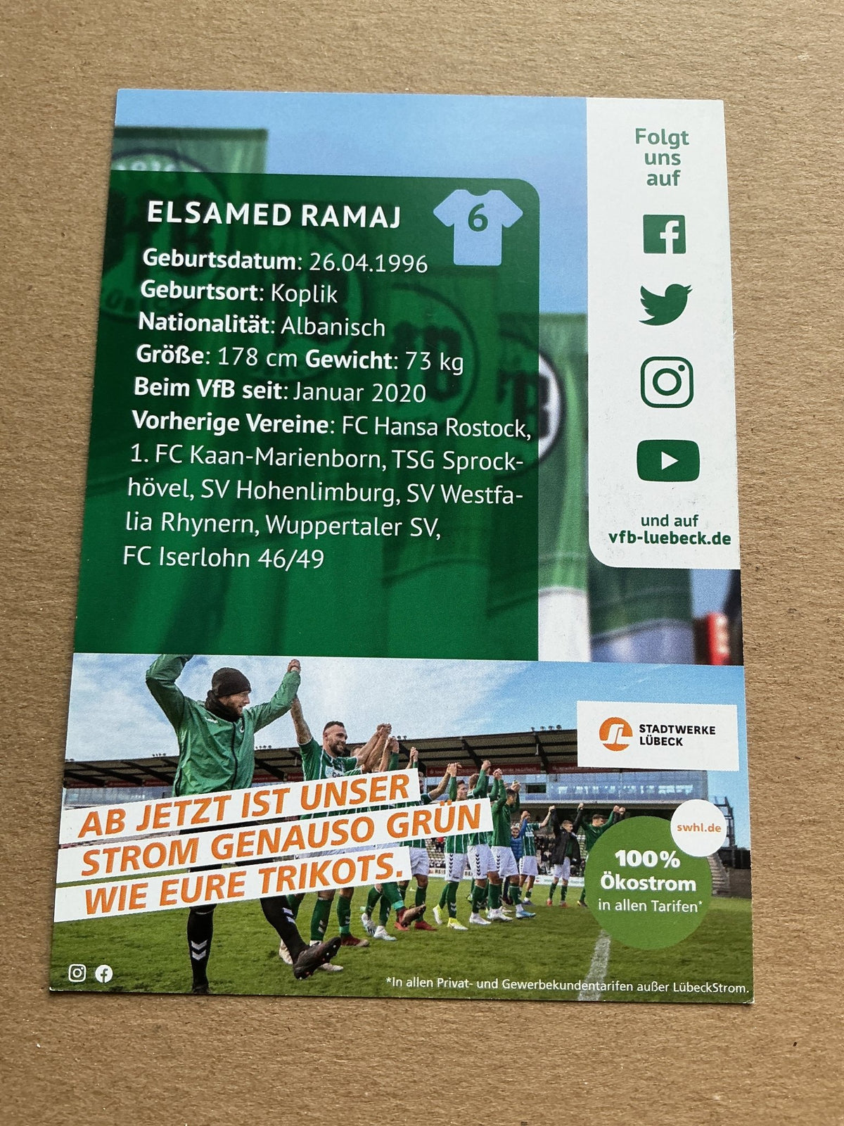 Elsamed Ramaj, Albania 🇦🇱 VfB Lübeck 2020/21 hand signed - Autographs-World
