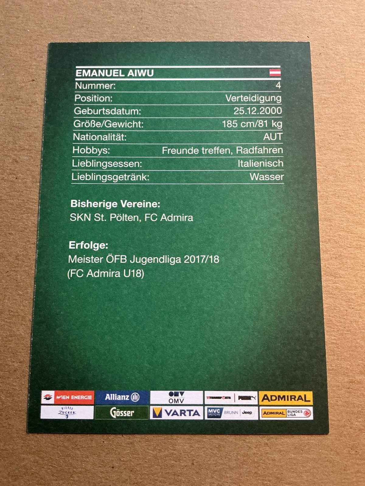 Emanuel Aiwu, Austria 🇦🇹 Rapid Wien 2021/22 hand signed - Autographs-World
