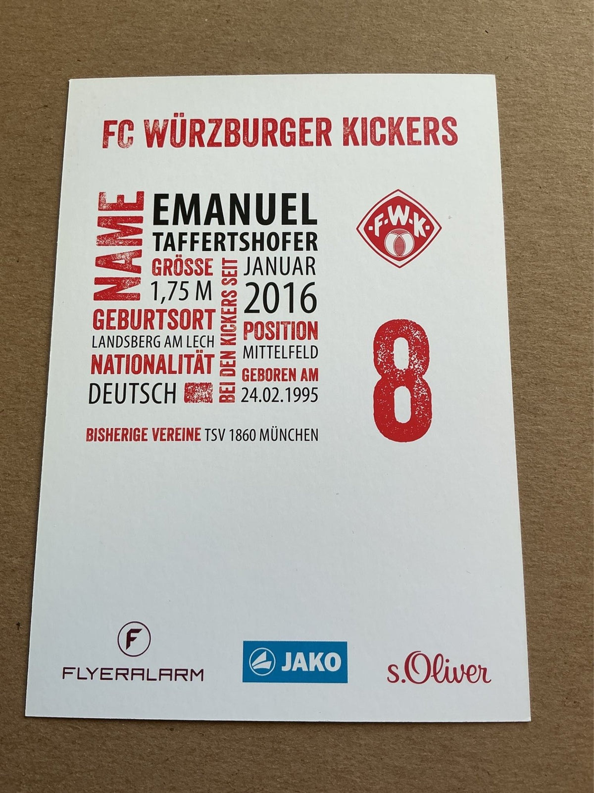 Emanuel Taffertshofer, Germany 🇩🇪 FC Würzburger Kickers 2017/18 hand signed - Autographs-World