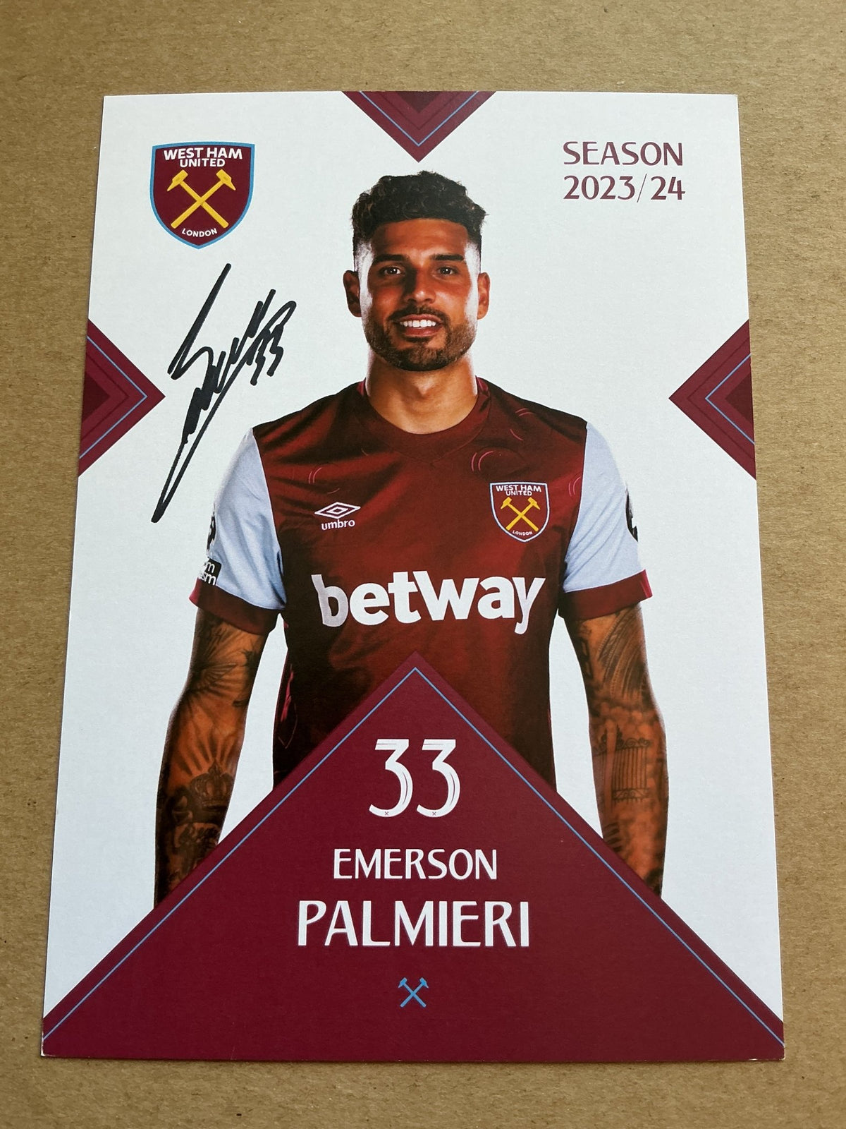 Emerson Palmieri, Italy 🇮🇹 West Ham United 2023/24 hand signed - Autographs-World