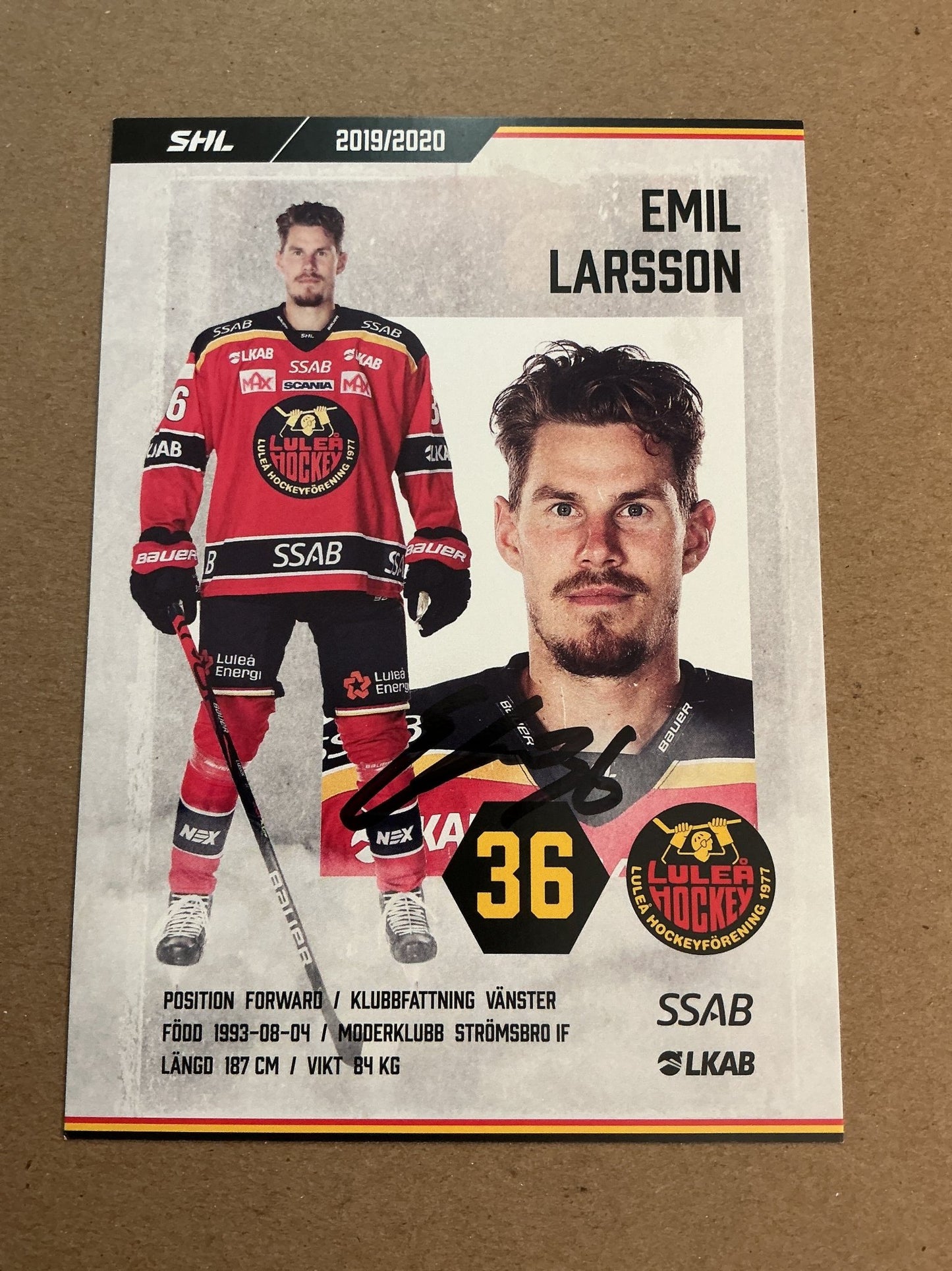 Emil Larsson, Sweden 🇸🇪 Luleå Hockey 2019/20 hand signed - Autographs-World