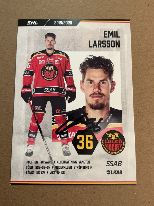 Emil Larsson, Sweden 🇸🇪 Luleå Hockey 2019/20 hand signed - Autographs-World