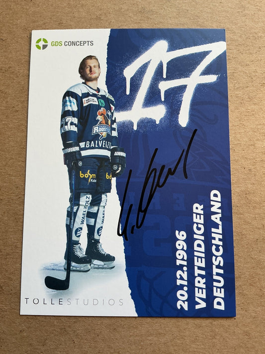 Emil Quaas, Germany 🇩🇪 Iserlohn Roosters 2023/24 hand signed - Autographs-World
