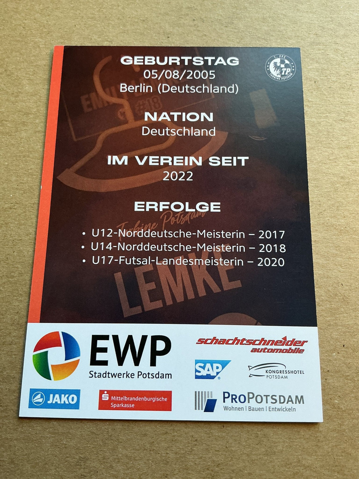 Emily Lemke, Germany 🇩🇪 1.FFC Turbine Potsdam 2024/25 hand signed - Autographs-World