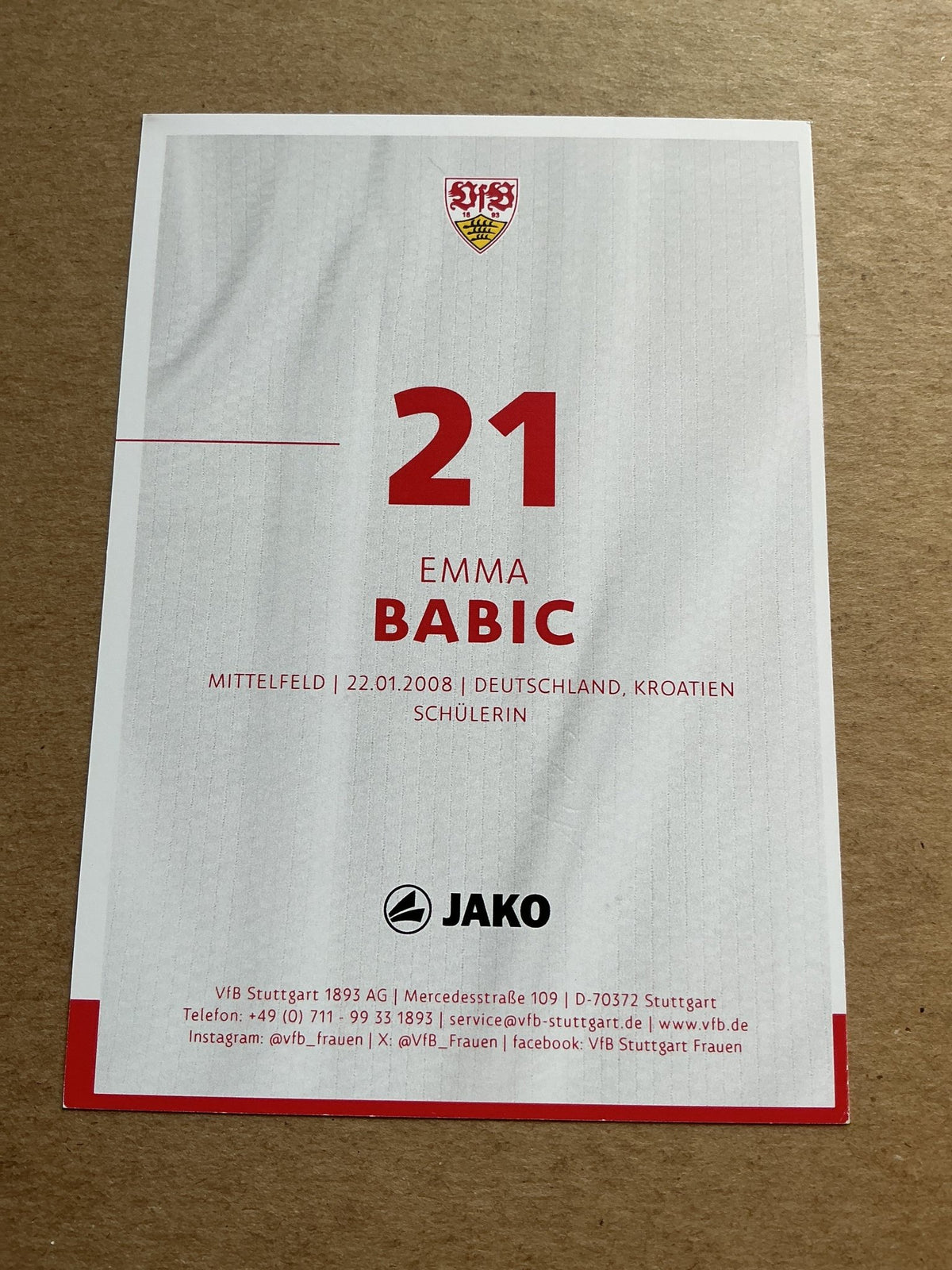Emma Babic, Germany 🇩🇪 VfB Stuttgart 2024/25 hand signed - Autographs-World