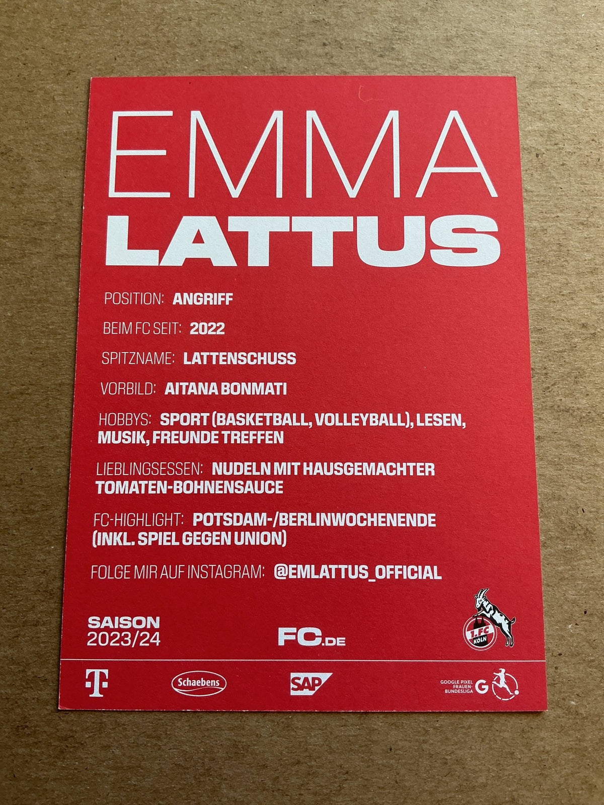 Emma Lattus, Germany 🇩🇪 1.FC Köln 2023/24 hand signed - Autographs-World