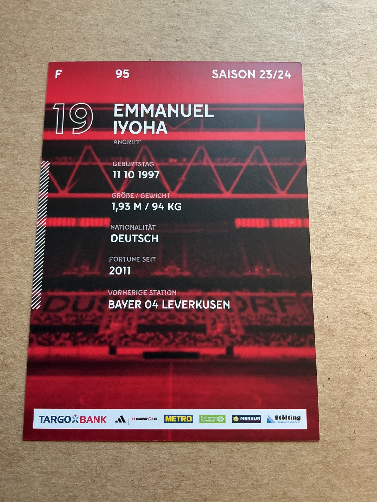 Emmanuel Iyoha, Germany 🇩🇪 Fortuna Düsseldorf 2023/24 hand signed - Autographs-World