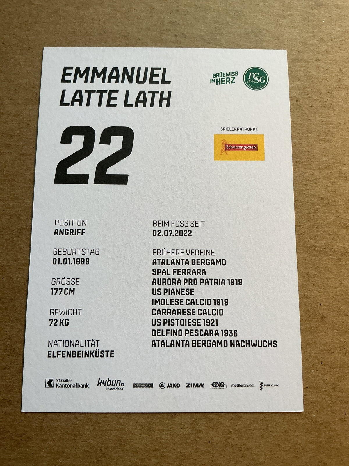 Emmanuel Latte Lath, Ivory Coast 🇨🇮 FC St. Gallen 2022/23 hand signed - Autographs-World