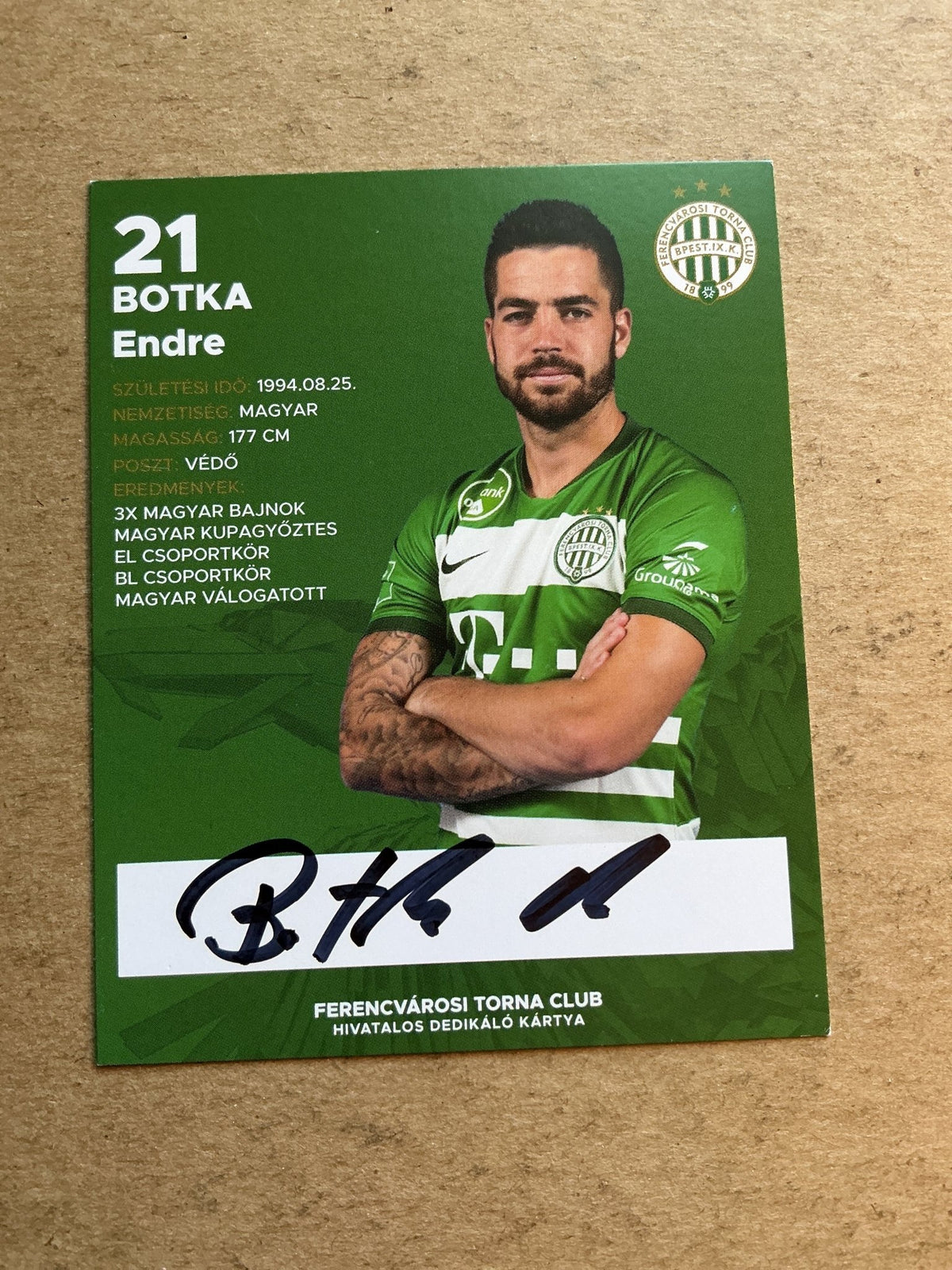 Endre Botka, Hungary 🇭🇺 Ferencváros 2020/21 hand signed - Autographs-World