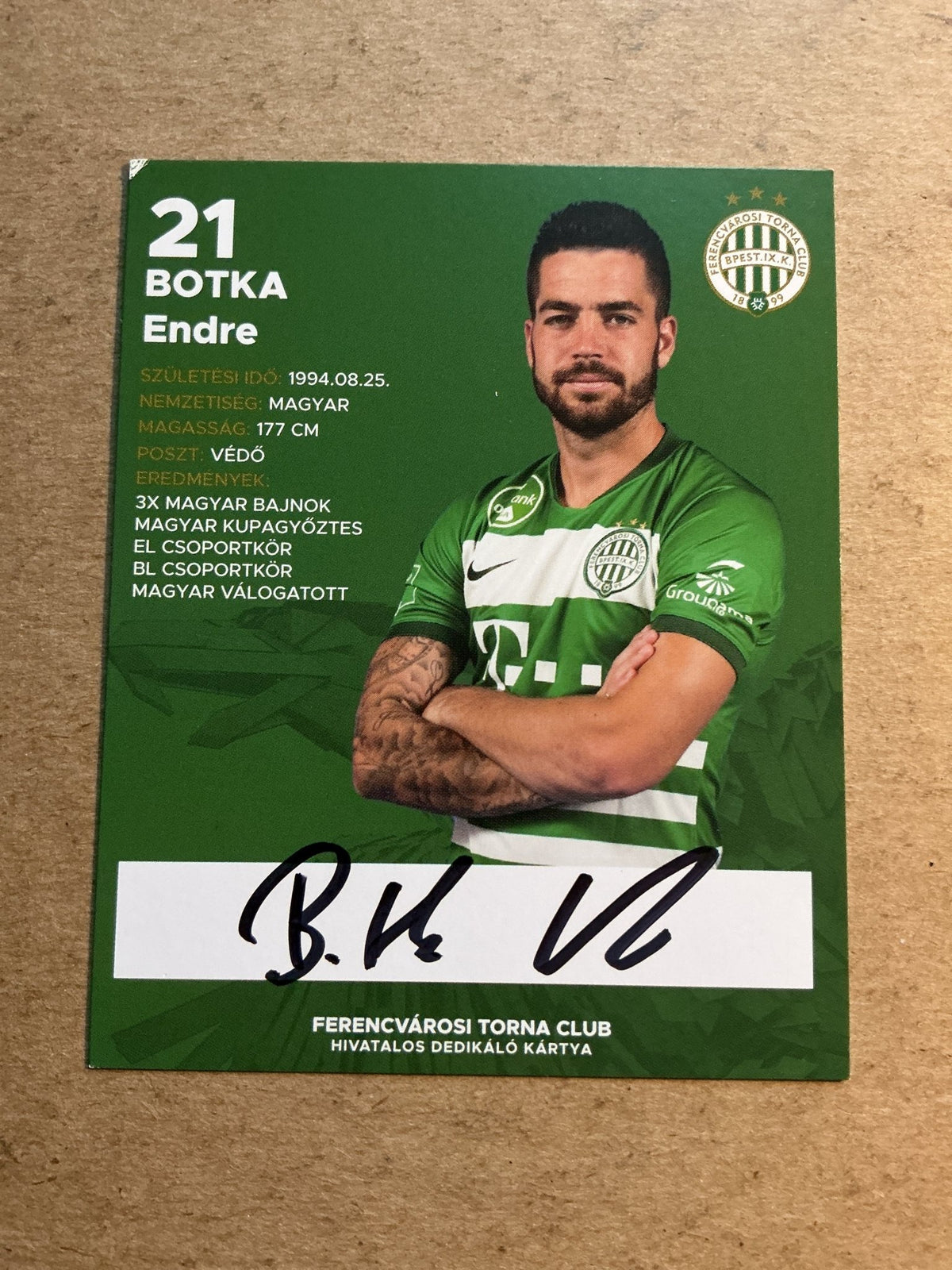 Endre Botka, Hungary 🇭🇺 Ferencvaros TC 2021/22 hand signed - Autographs-World
